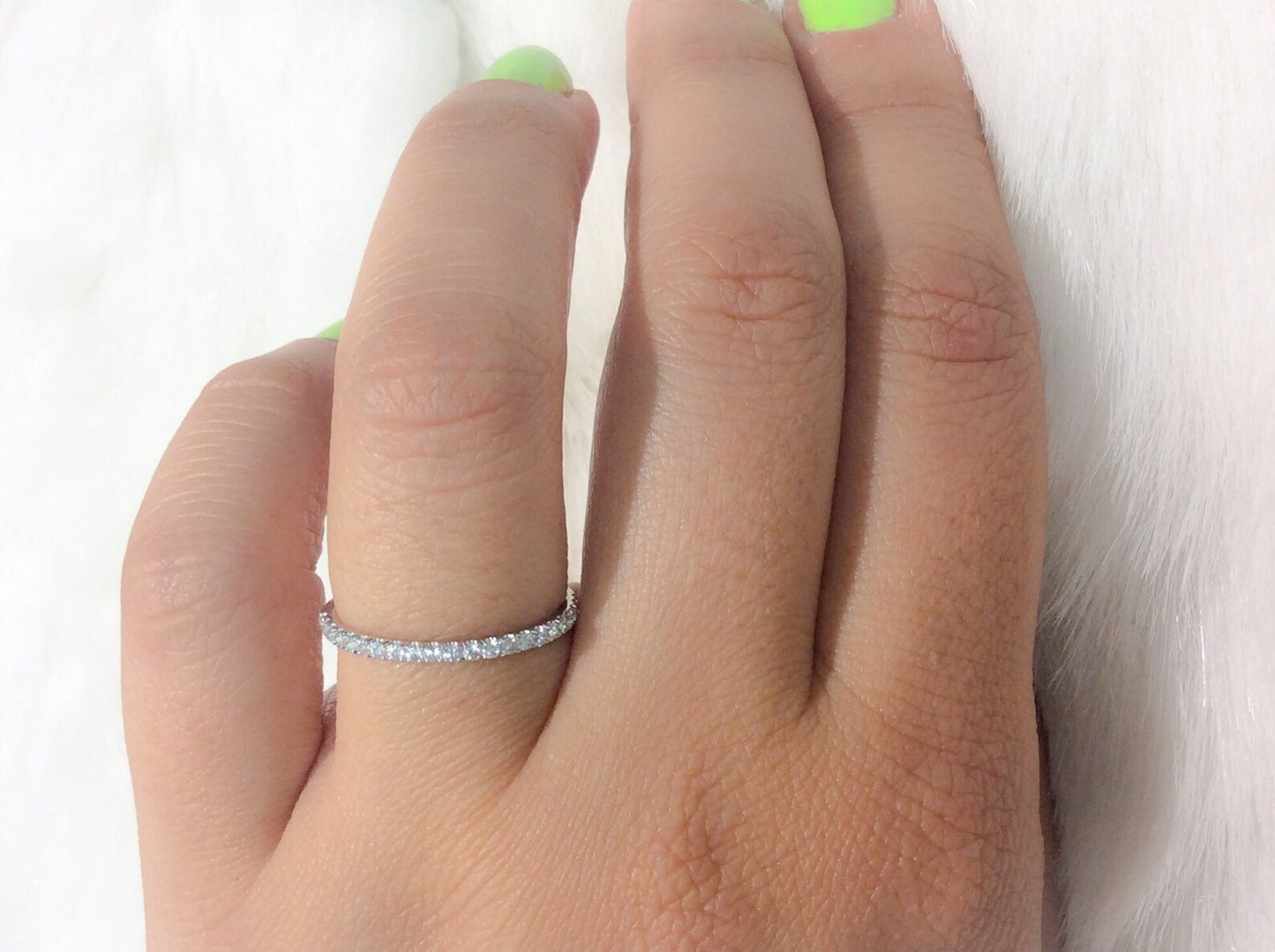 Half Eternity Pave Diamond Band/ Delicate Infinity Natural Diamond 1.6mm Band / Diamond Matching Stacking Ring/ 10K, 14K, 18K or Platinum
