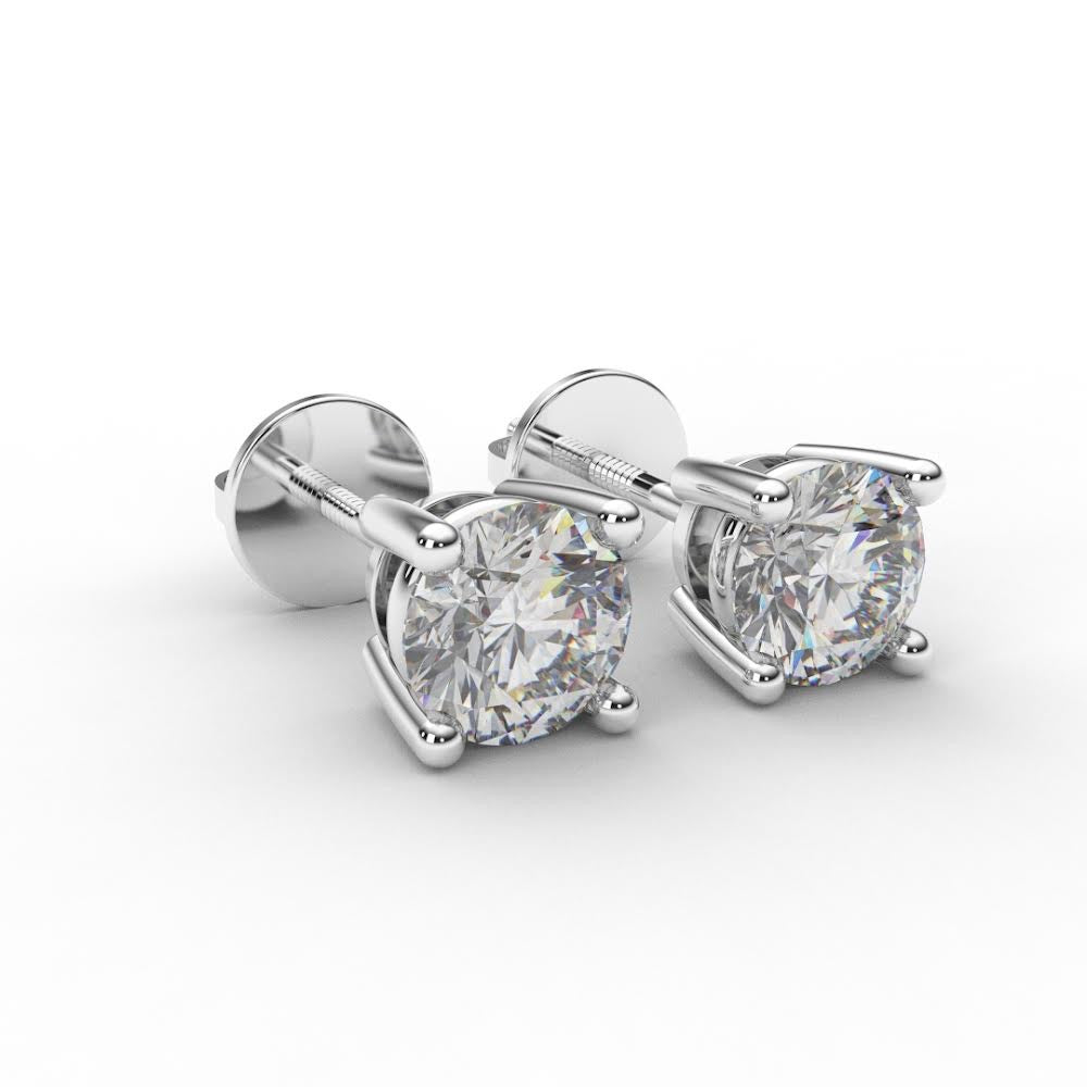 14K Lab Grown Diamond Stud/ Screw Back 4 Prong Round Diamond Solitaire Earring/ PAIR or SINGLE Diamond Stud/ 0.25 ct to 4 carats
