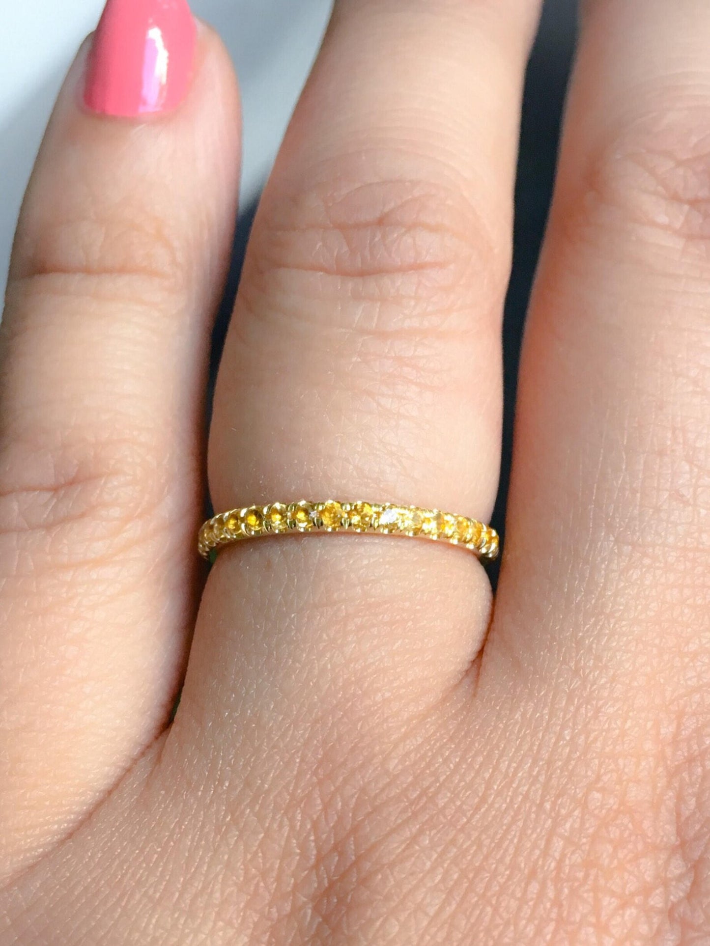 Citrine Eternity Ring/ Pave Full Eternity Natural Citrine Band/ 2mm Citrine Infinity Ring/ November Birthstone Stack Band/ 13th Anniversary