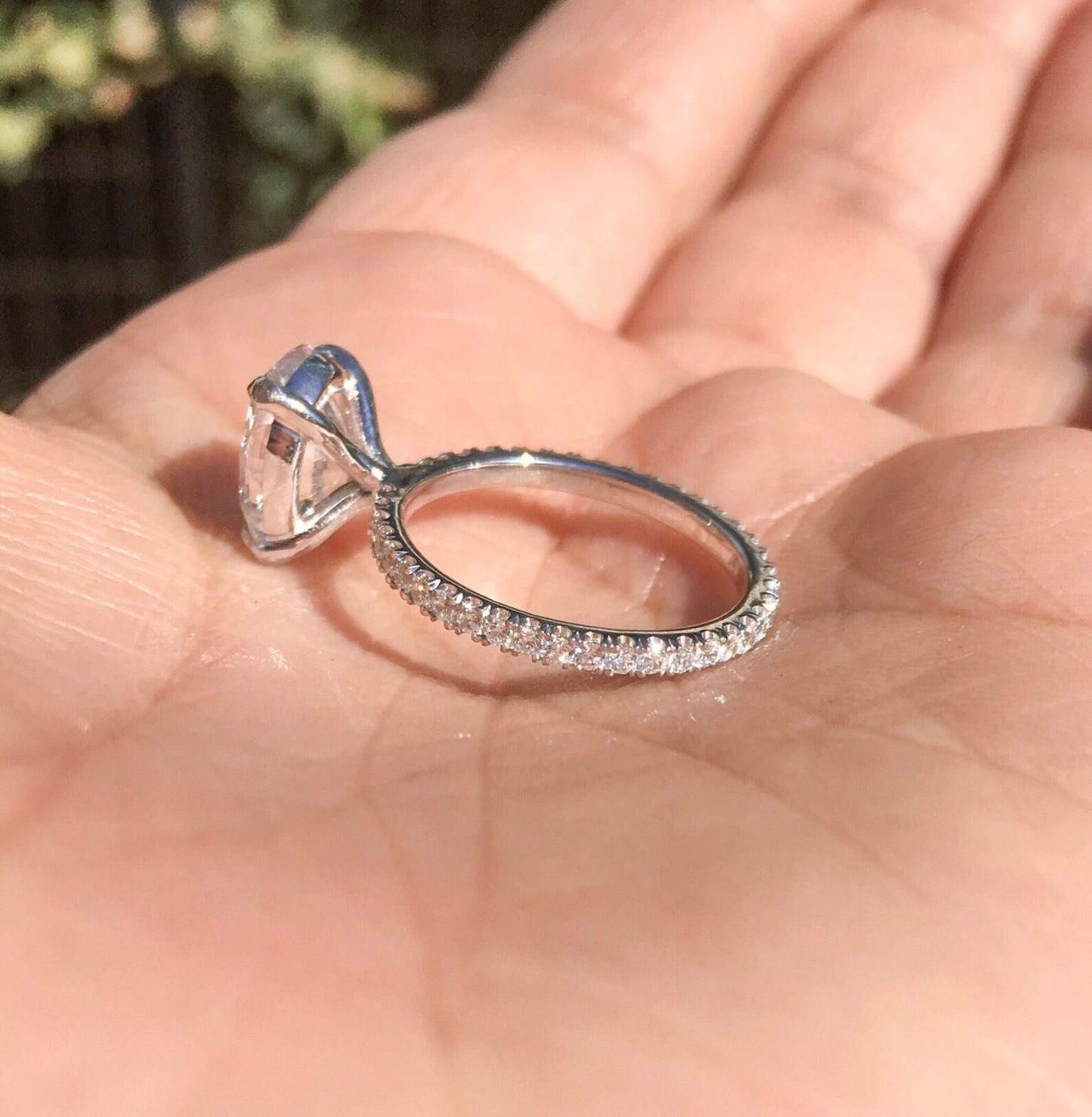 Reserved for Ryan ONLY/ 14K White Gold Solitaire Ring/ 1.5ct Oval Moissanite Ring with Natural Diamonds Pave Set All the Way Around