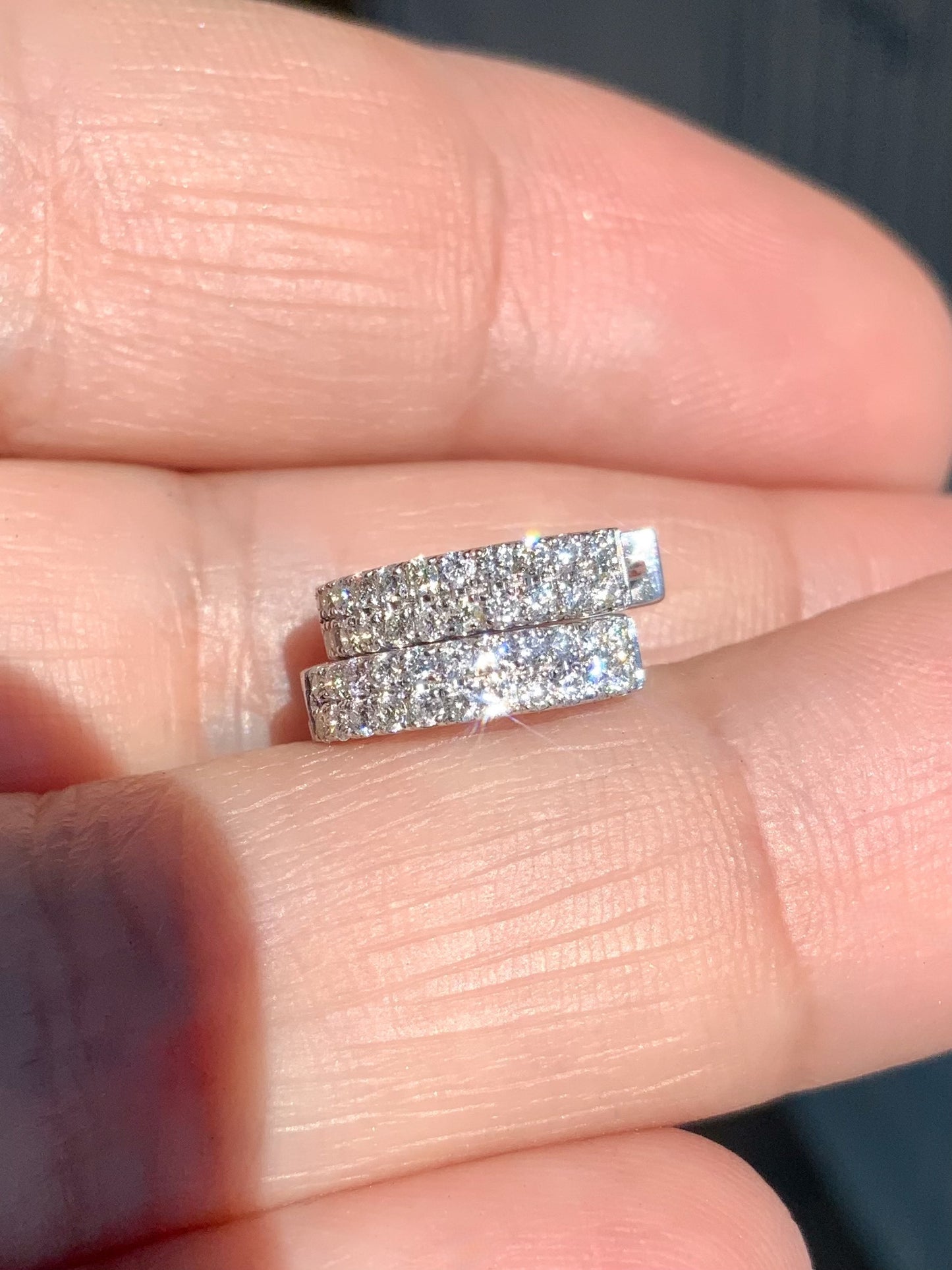 Double Row Diamond Hoop Earring/ 2 Row Pave Huggie/ 12mm Mini Hoop/ Small Helix Diamond Hoop/ Sold in SINGLE or PAIR/ 10K 14K 18K, Platinum