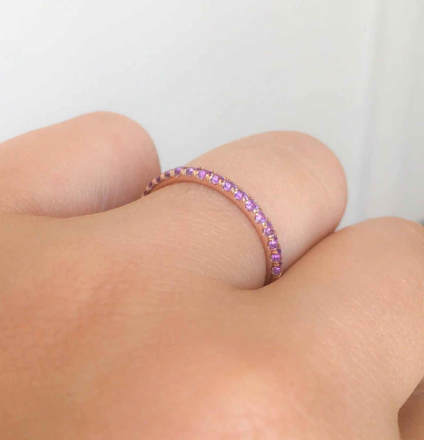 Amethyst Ring Band/ Half Eternity Pave Amethyst Ring/ Wedding Guard Band/ Natural Amethyst 1.8 MM Ring/ Anniversary Pave Amethyst Stack Band