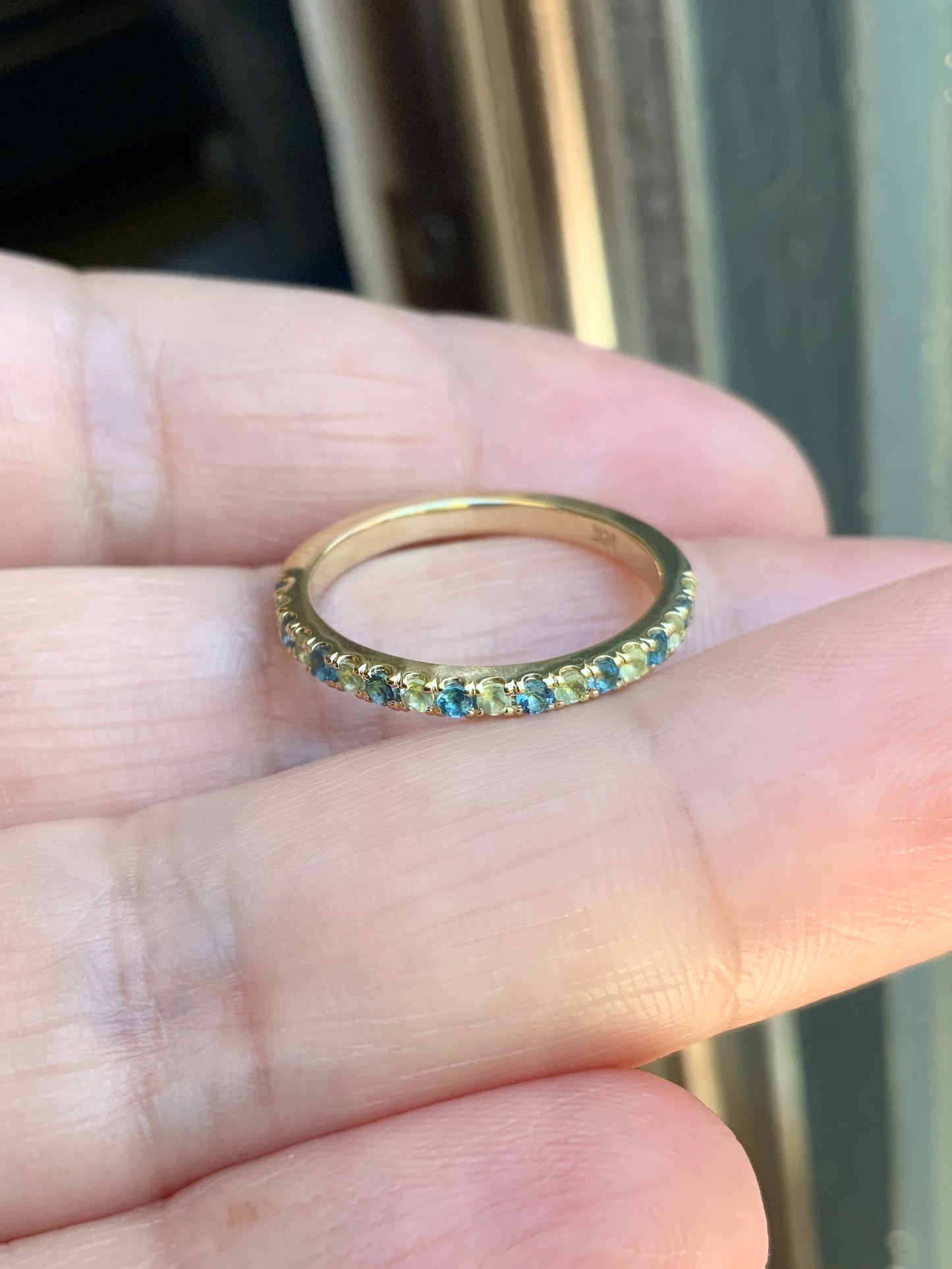 Peridot London Blue Topaz Stacking Ring/ 2mm Pave Half Eternity Band with Alternating Topaz Peridot/ August December Birthstone Mothers Ring