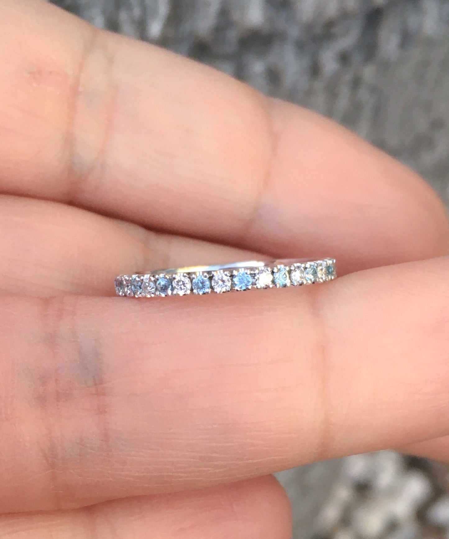 Blue Zircon Diamond Band/ 2mm Alternating Diamond Blue Zircon Pave Half Eternity Ring/ Diamond Blue Zircon Wedding Band or Anniversary Stack
