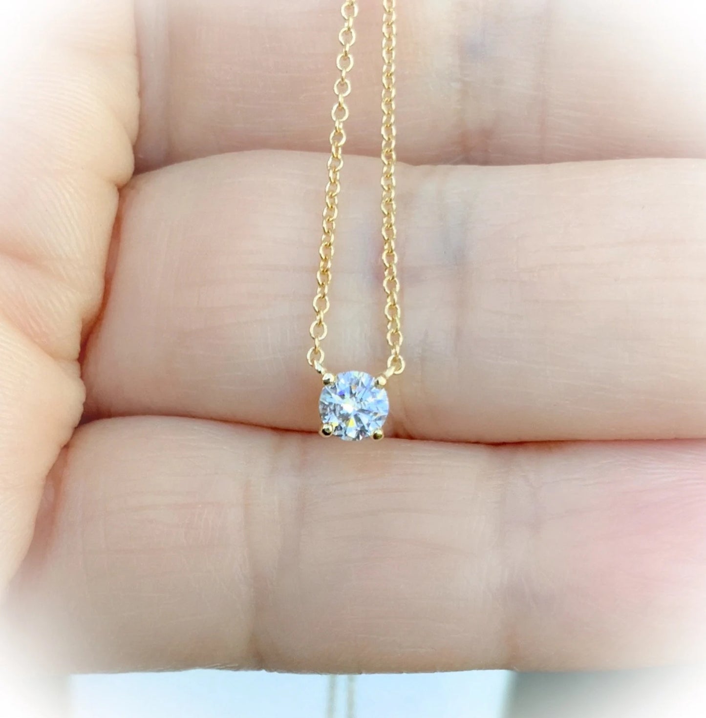 0.50 Ct Diamond Solitaire Layering Necklace/ Half Carat Lab Grown Diamond Minimalist Necklace/ Round 5mm Floating Diamond Pendant on Chain