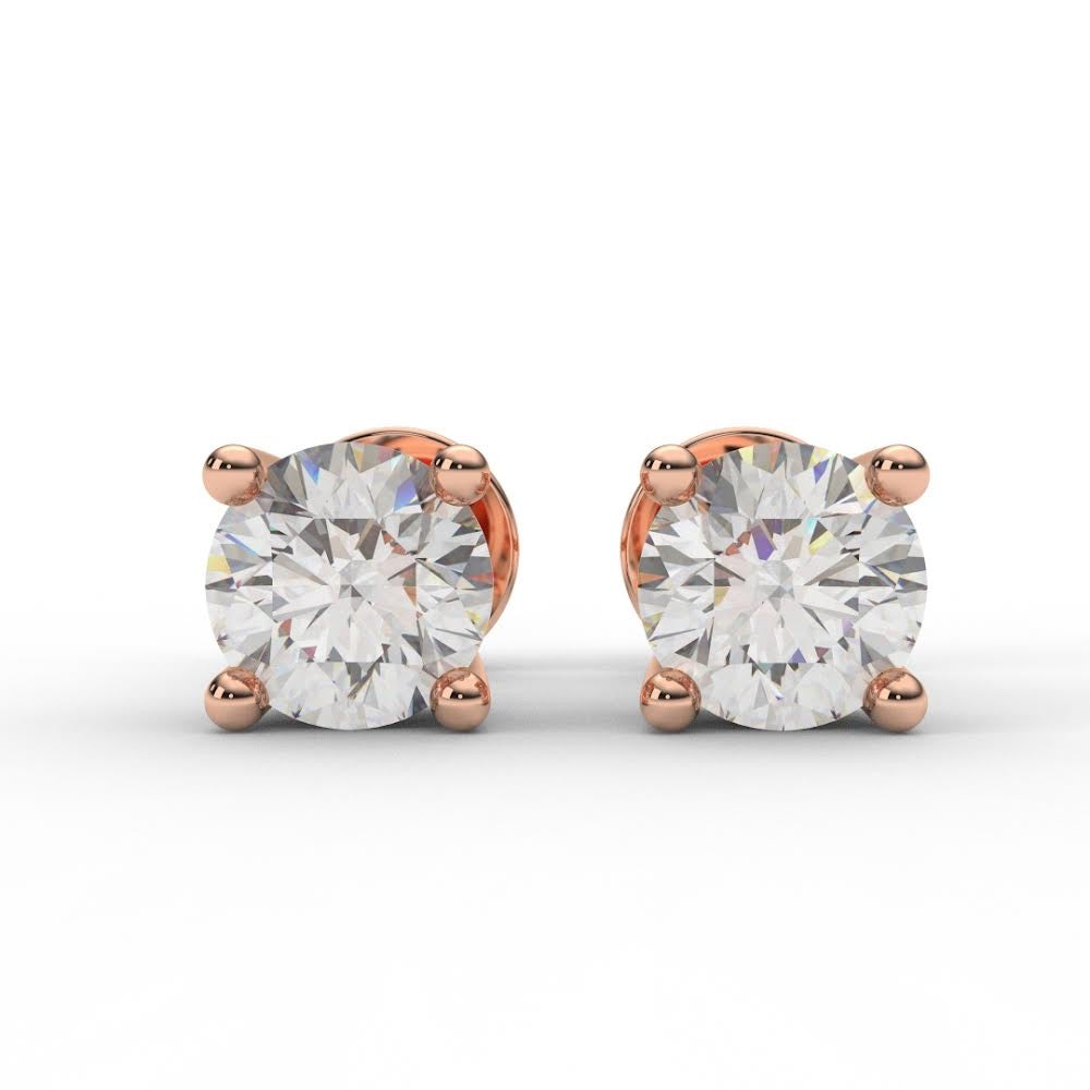 14K Lab Grown Diamond Stud/ Screw Back 4 Prong Round Diamond Solitaire Earring/ PAIR or SINGLE Diamond Stud/ 0.25 ct to 4 carats