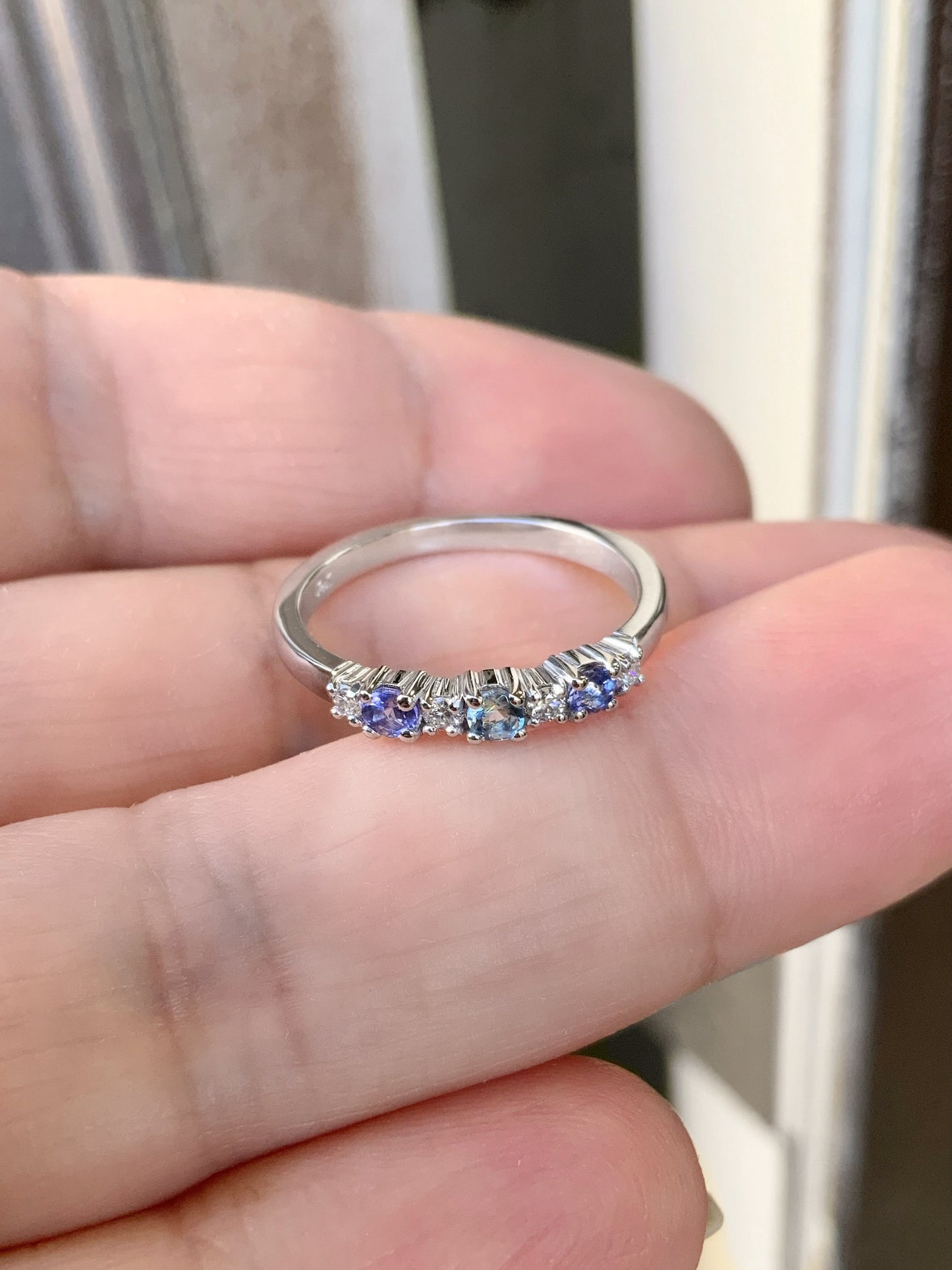 Mother's Ring/ 3 Stone Personalized Family Birthstone Ring/ Multi Stone Stack Ring: Tanzanite, Aquamarine for December n March/ Promise Ring