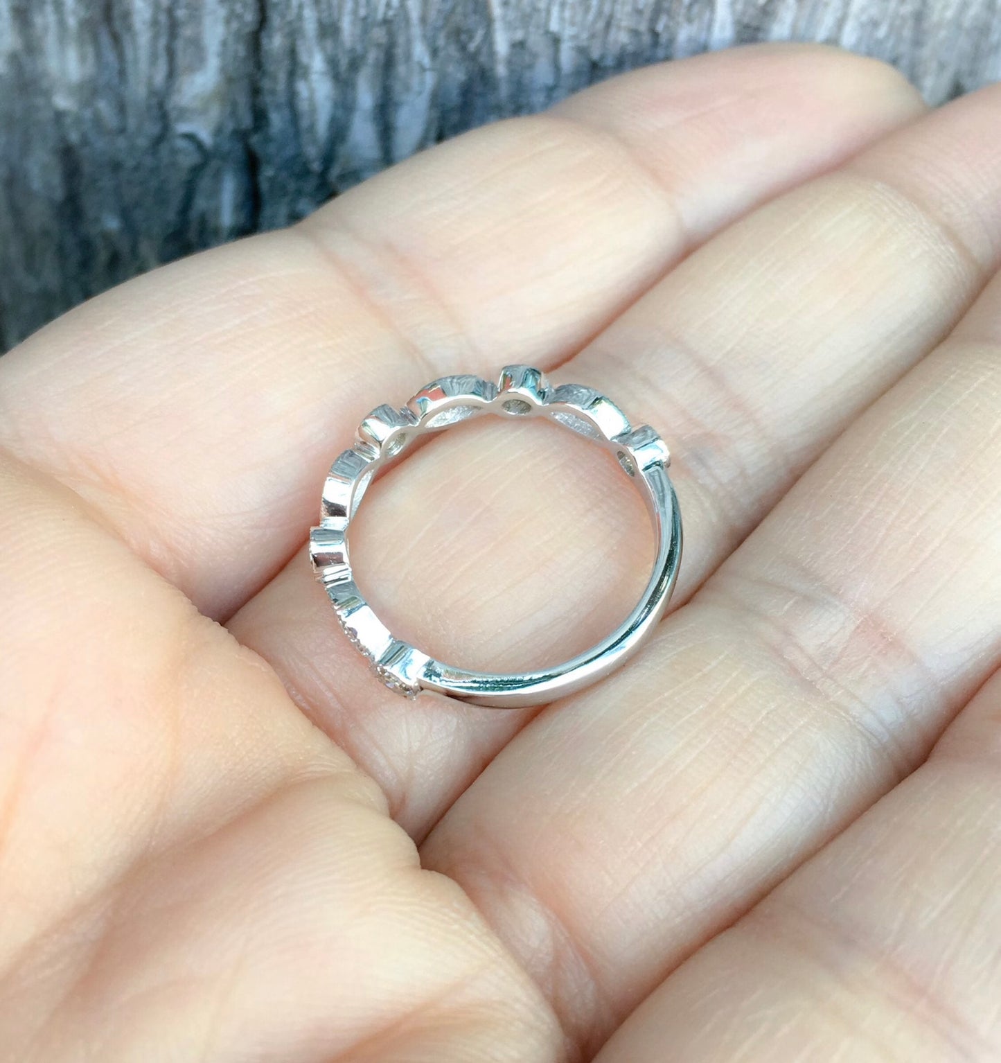 Marquise Dot Diamond Milgrain Women's Half Eternity Ring/ 3MM Lab Grown Diamond Unique Band/ Bezel Diamond Wedding Band/ 14K 18K Platinum
