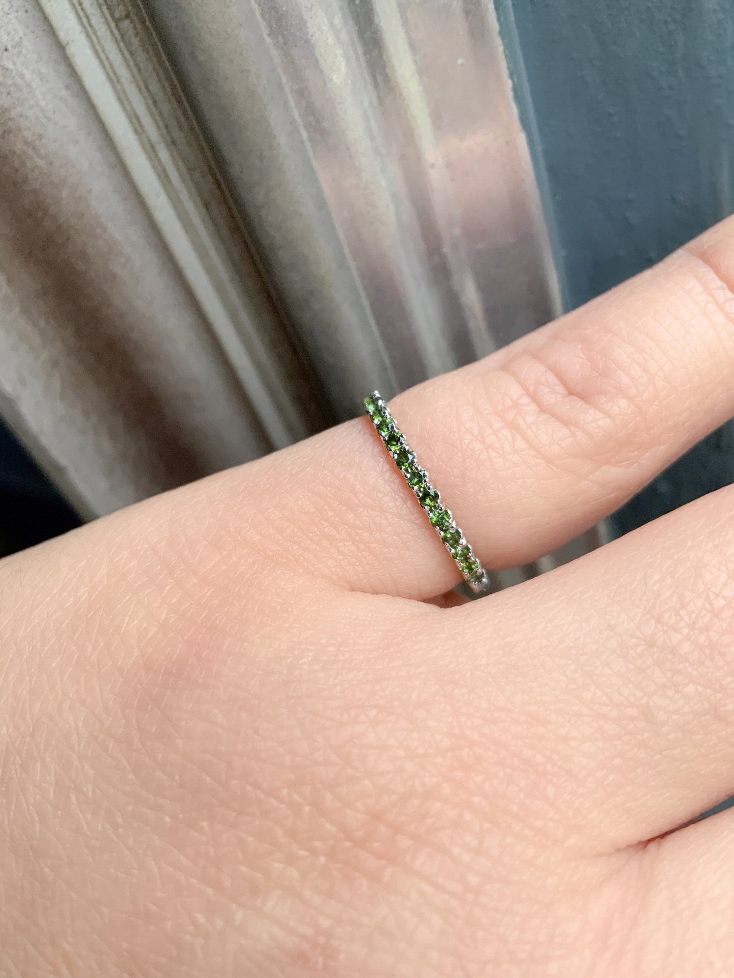Green Tourmaline Pave Band/ 2mm Half Eternity Stacking Ring/ Tourmaline Wedding Band/ October Birthstone Ring/ Push Present Custom Jewelry