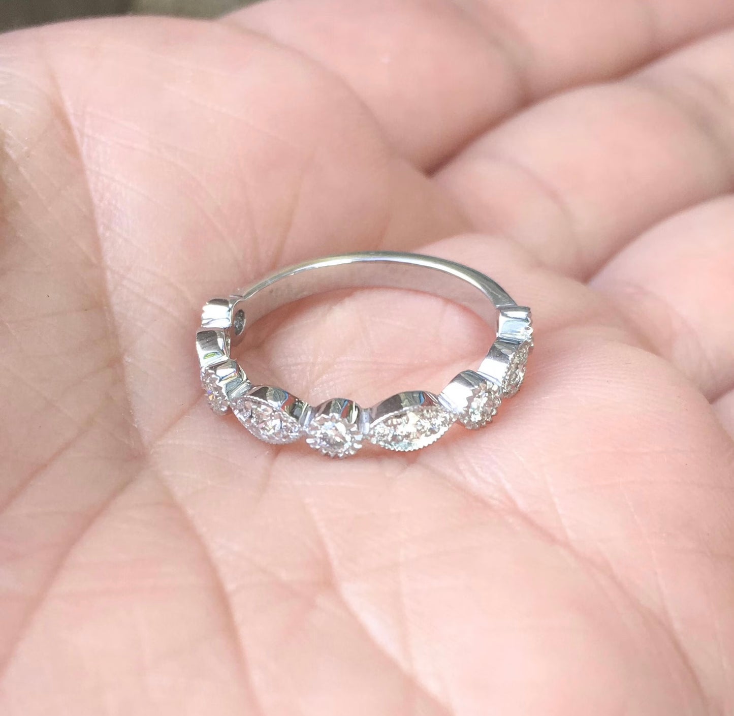 Marquise Dot Diamond Milgrain Women's Half Eternity Ring/ 3MM Lab Grown Diamond Unique Band/ Bezel Diamond Wedding Band/ 14K 18K Platinum