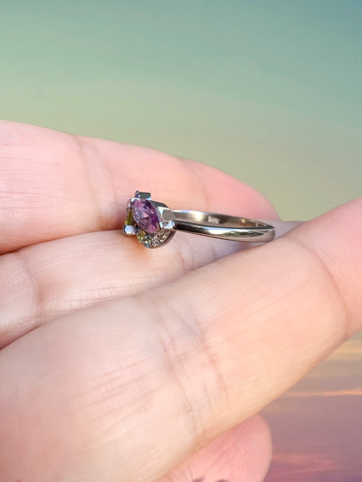 Mother's Ring/ 2 Stone Personalized Family Birthstone Ring/ Infinity Multi Stone Ring with Marquise Peridot & Alexandrite/ Big Family Ring