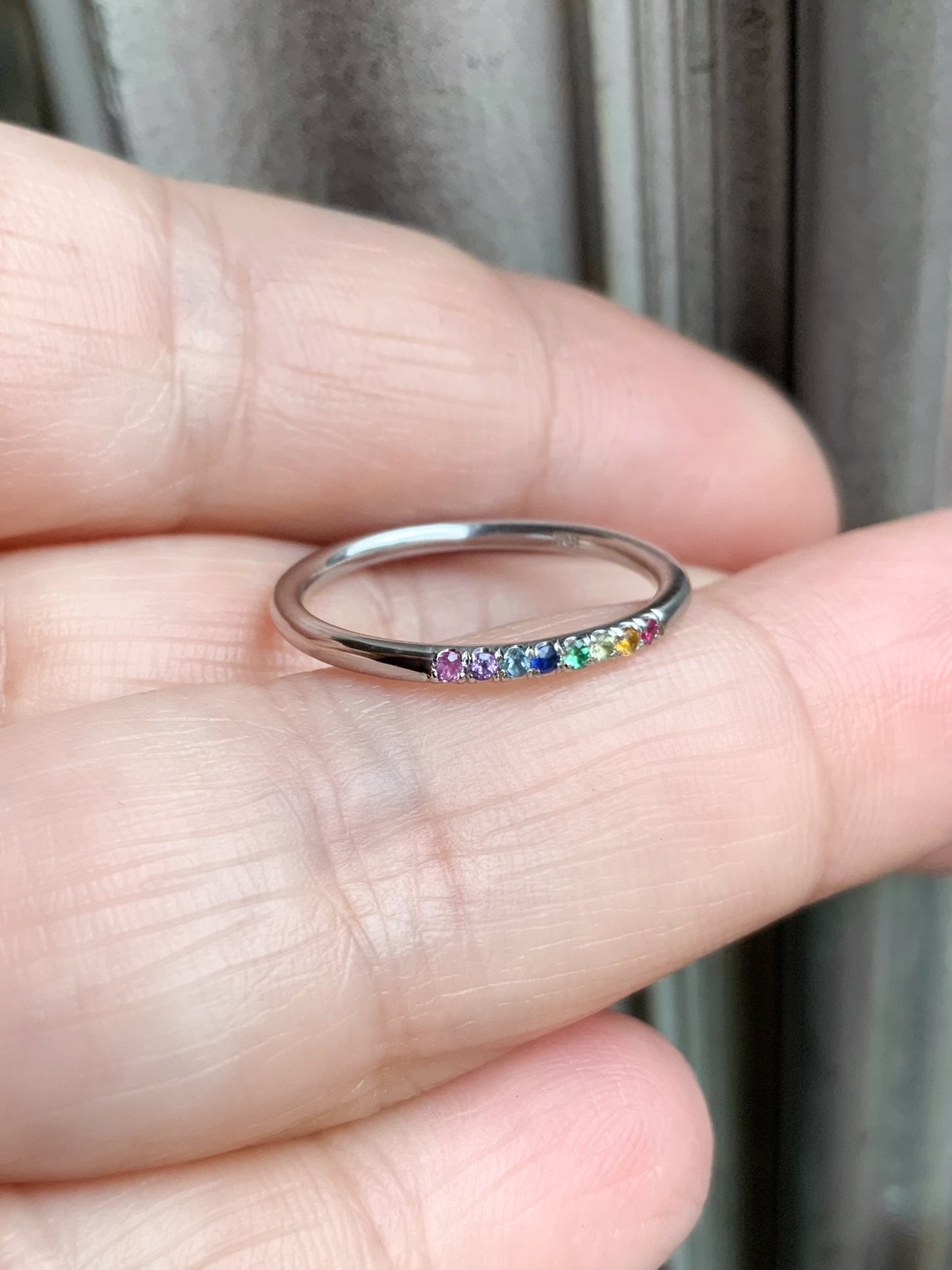 Rainbow Stacking Ring/ 1.5mm Mix Color Pave Band/ Thin Birthstone Family Ring/ Minimalist Pave Gemstone Midi Ring/ Rainbow Index or Thumb Ring