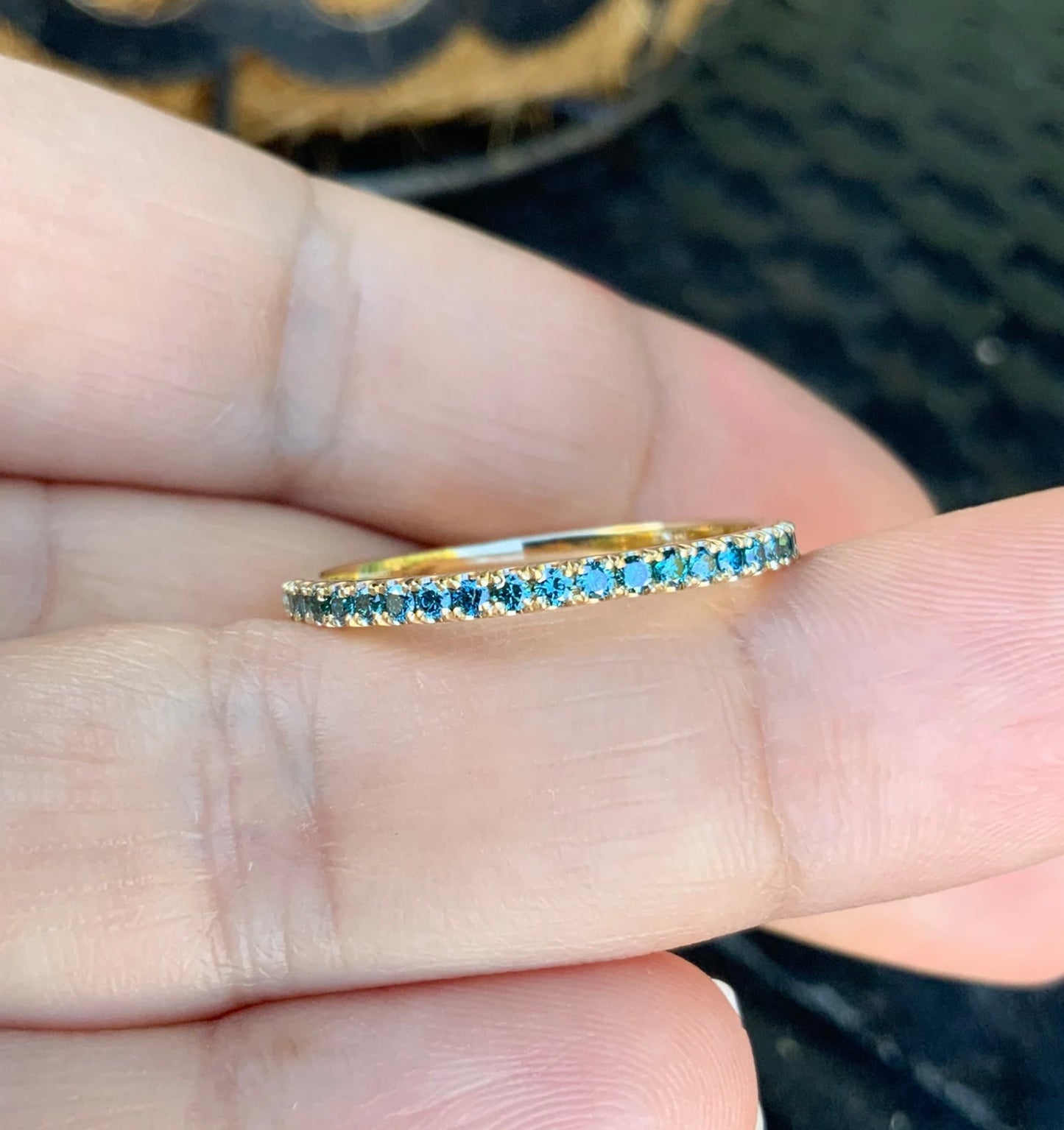 Reserved for Bradley/ Set of Two Bands: One with Blue Diamonds one with Santa Maria Aquamarines