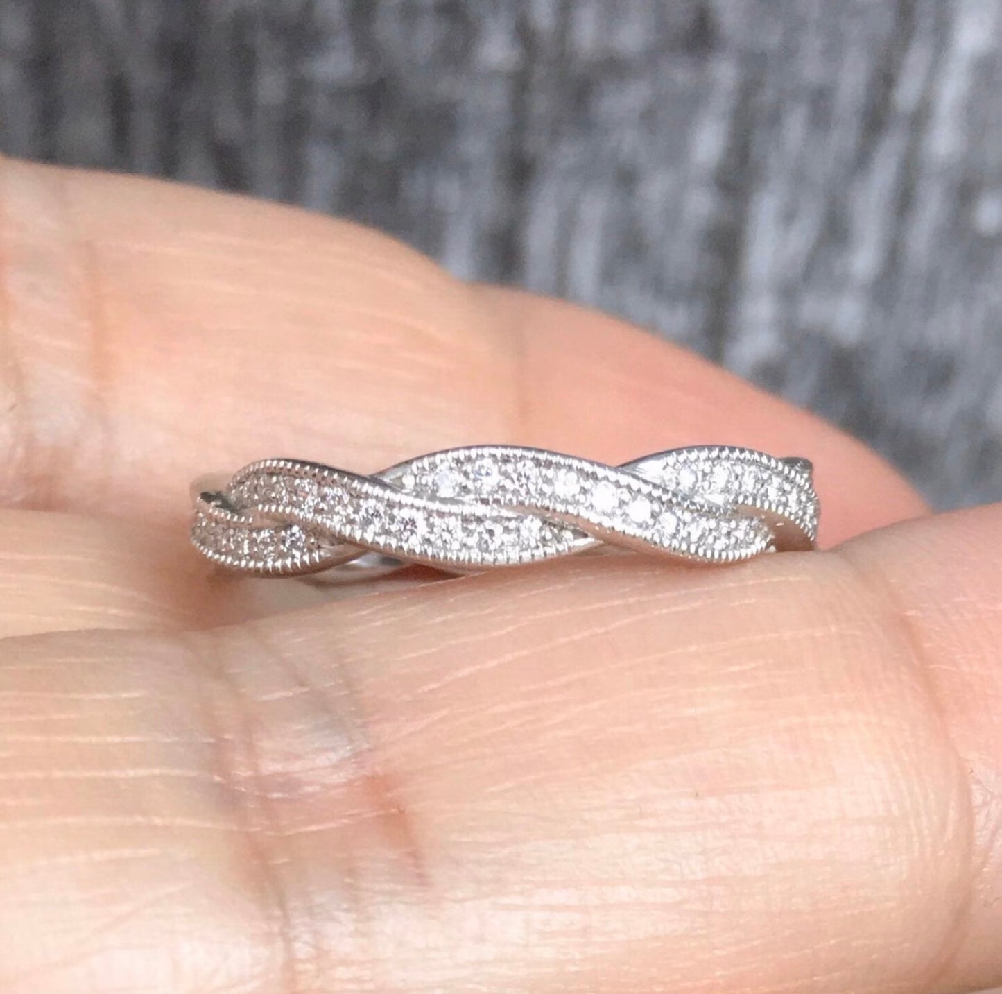 Twisted Diamond Ring/ 3.5mm Infinity Twist with Intertwined Diamond Waves/ Milgrain Full Eternity Natural Diamond Band/ Diamond Wedding Band