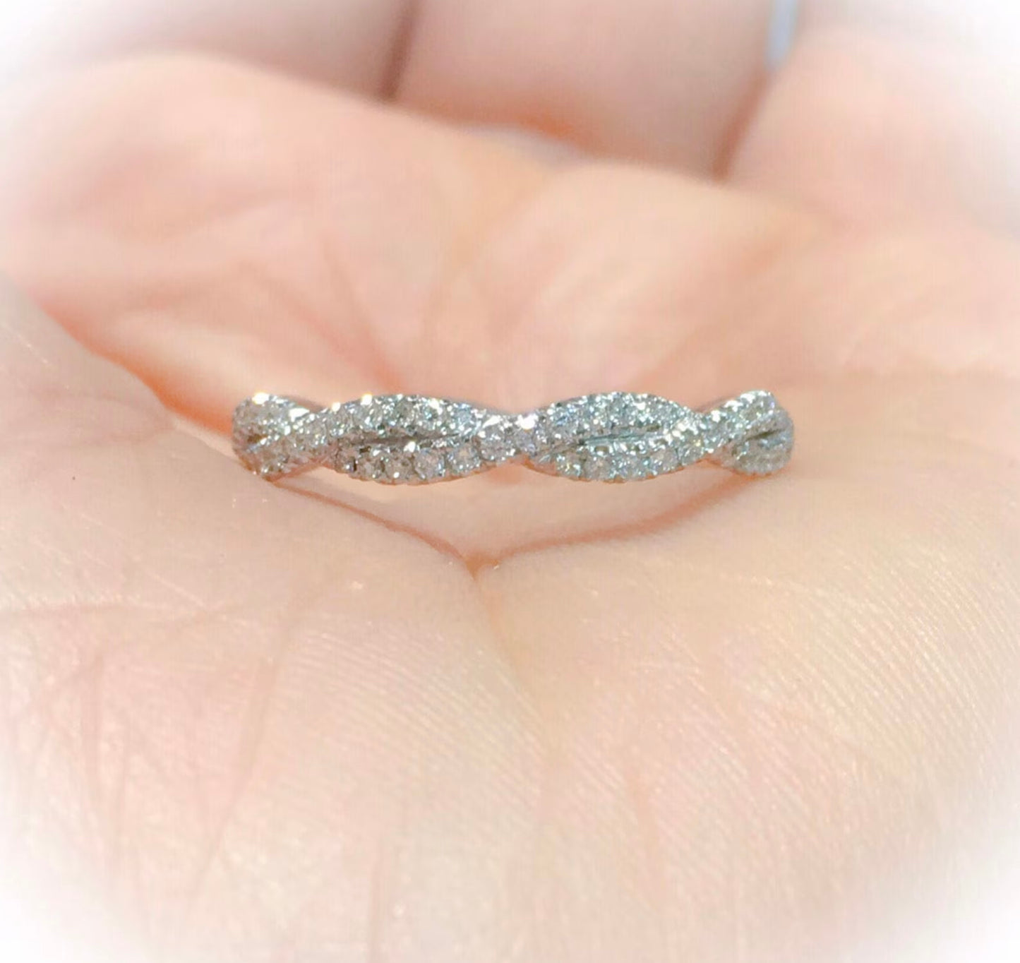 Lab Grown Diamond Delicate Full Eternity Twisted Ring/ 2.8 MM Women's Pave Intertwined Wedding Stacking/ Diamond Wave Band/ 14K 18K Platinum