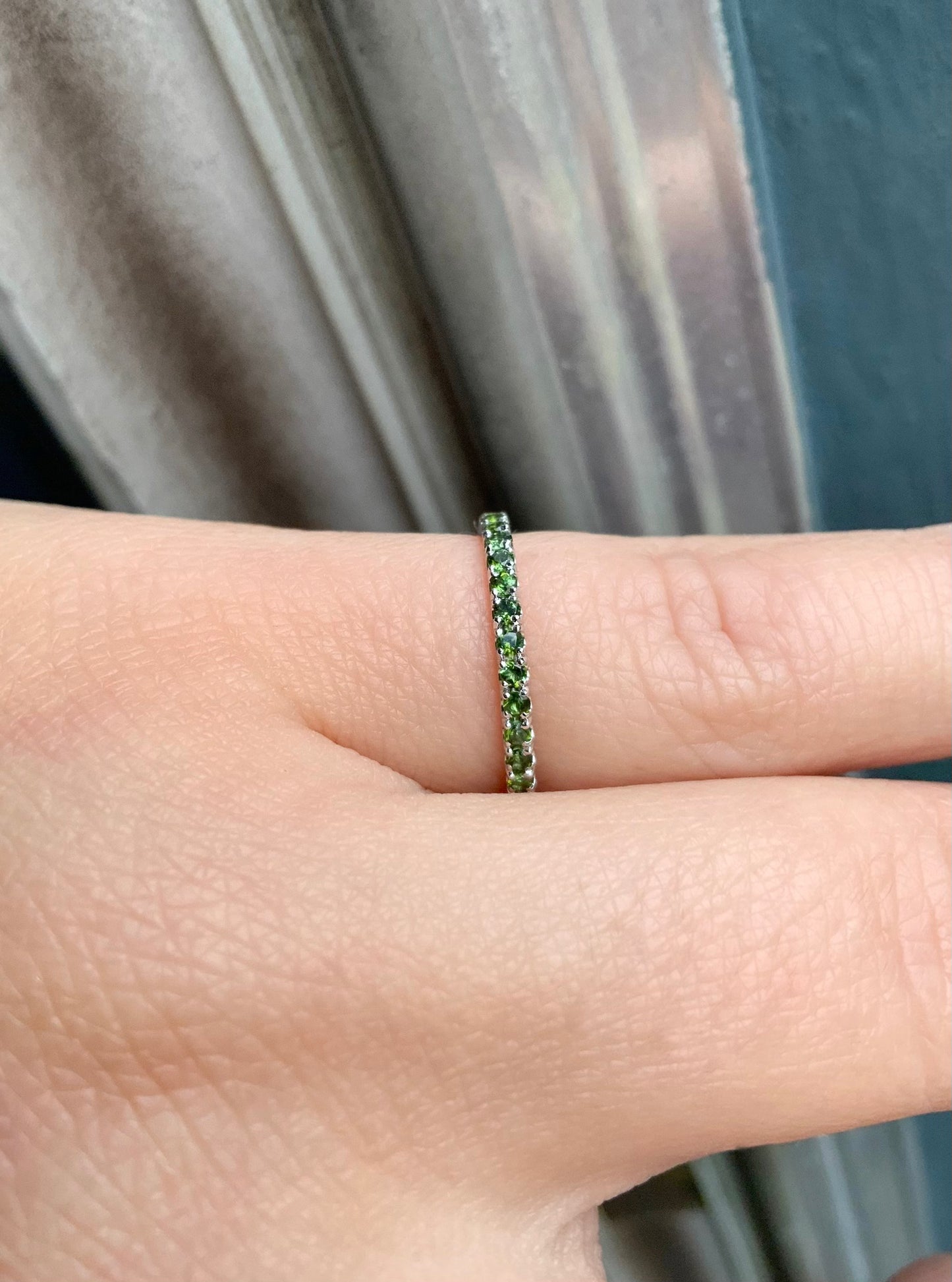 Green Tourmaline Pave Band/ 2mm Half Eternity Stacking Ring/ Tourmaline Wedding Band/ October Birthstone Ring/ Push Present Custom Jewelry