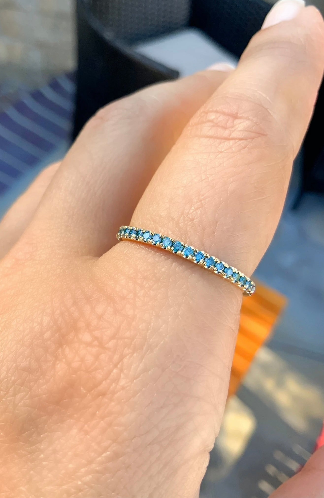 Reserved for Bradley/ Set of Two Bands: One with Blue Diamonds one with Santa Maria Aquamarines