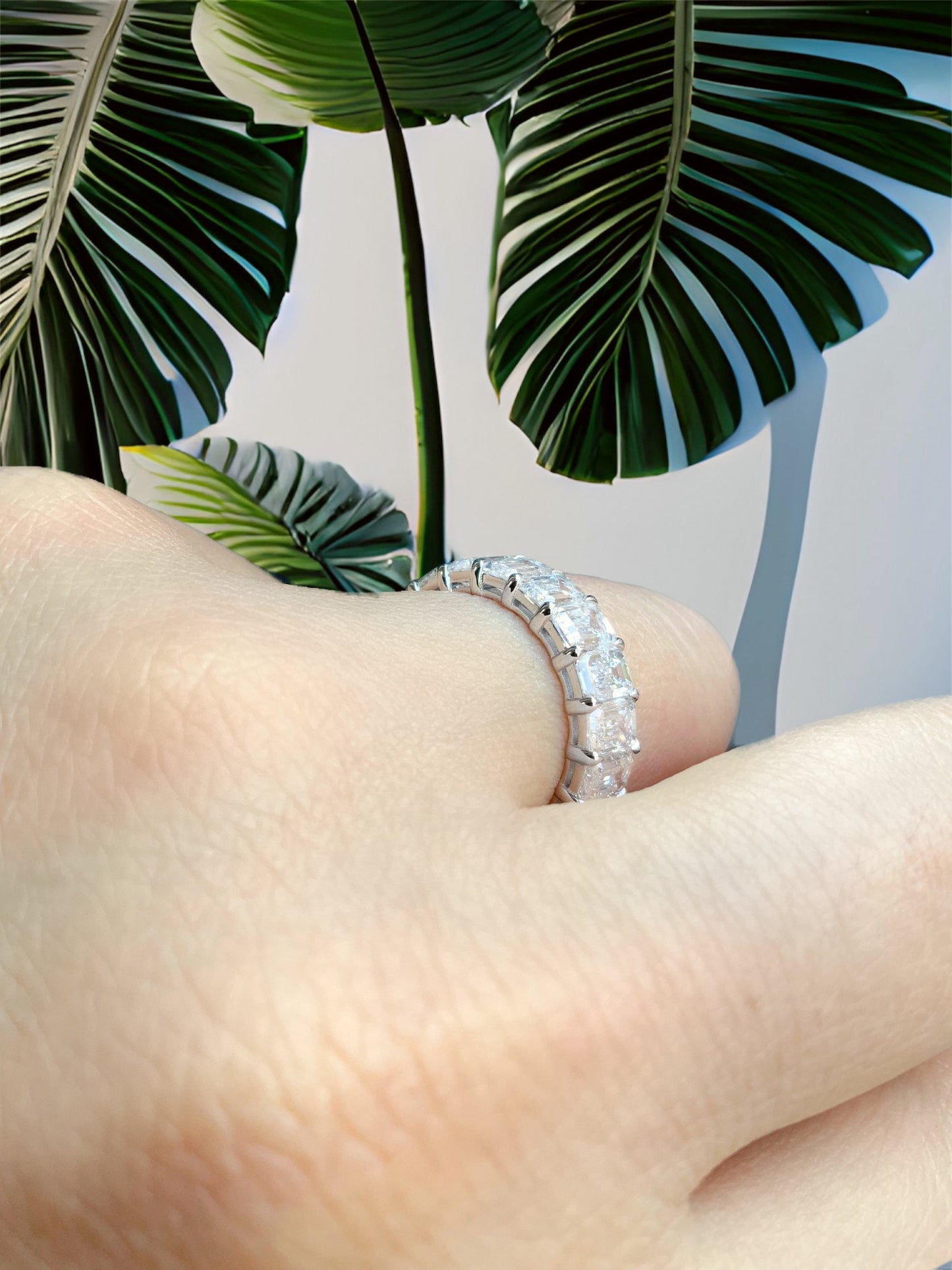 Emerald Cut Lab Grown Diamond Band/ 8 Carat Eternity Ring/ Rectangle Diamond Wedding Band/ Claw Prong Set Diamond Ring/ with Appraisal