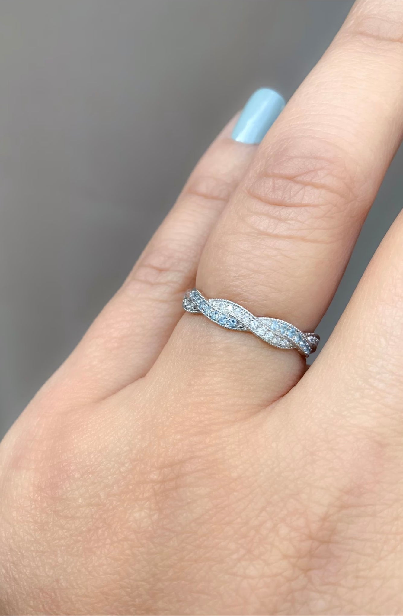 Reserved for Giovana/ Upgrade to 6mm Twisted Band with Natural Diamonds and Aquamarines