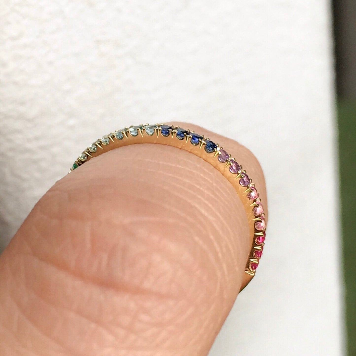 Rainbow Pave Band/ 1.5mm Multicolor Pave Half Eternity Ring/ Colorful Gemstone Stacking Ring/ Rainbow Wedding Band/ Anniversary Stack Ring