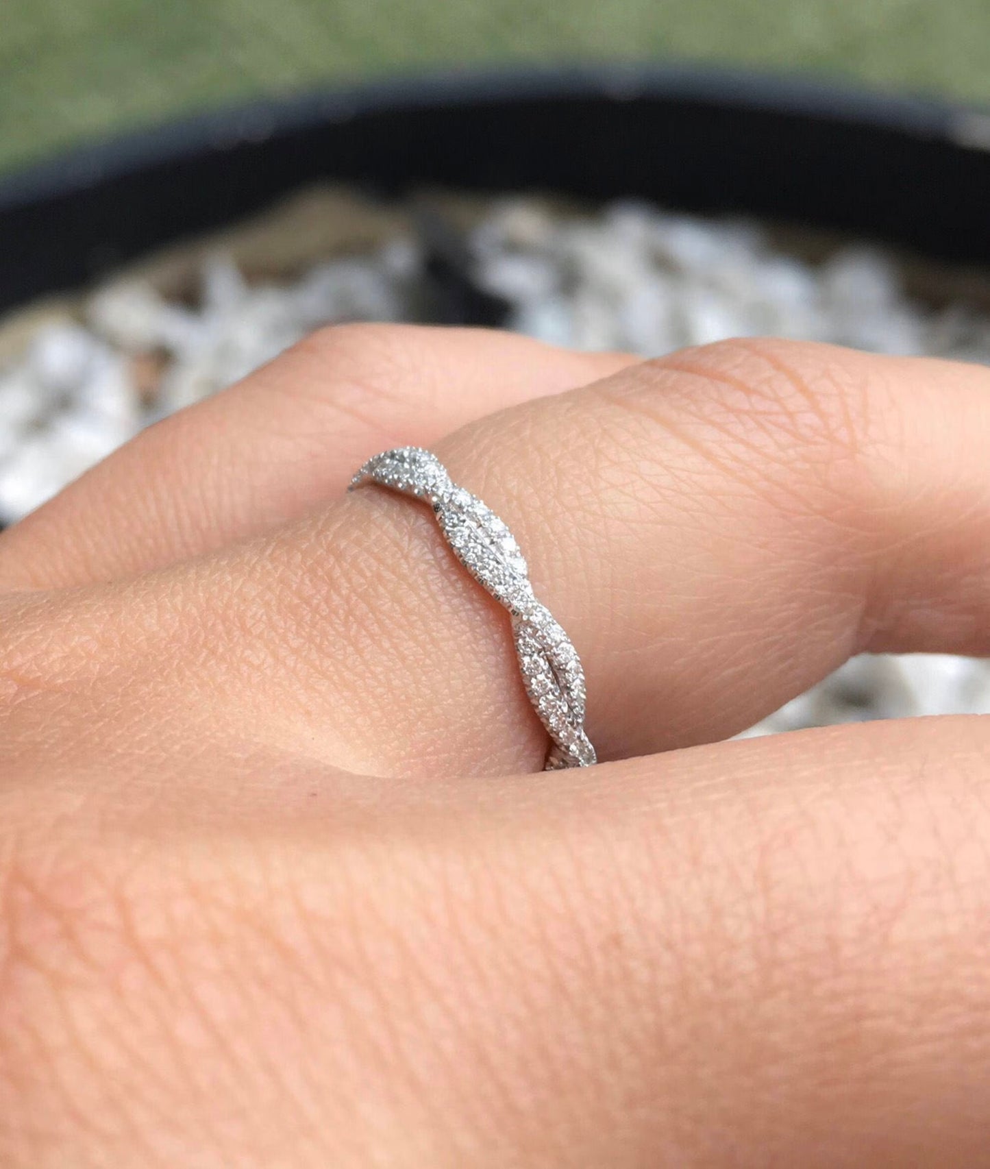 Natural Diamond Twist Band/ 2.8mm Full Eternity Ring/ Delicate Intertwined Wedding Infinity Band/ Twisted Diamond Anniversary Stacking Ring