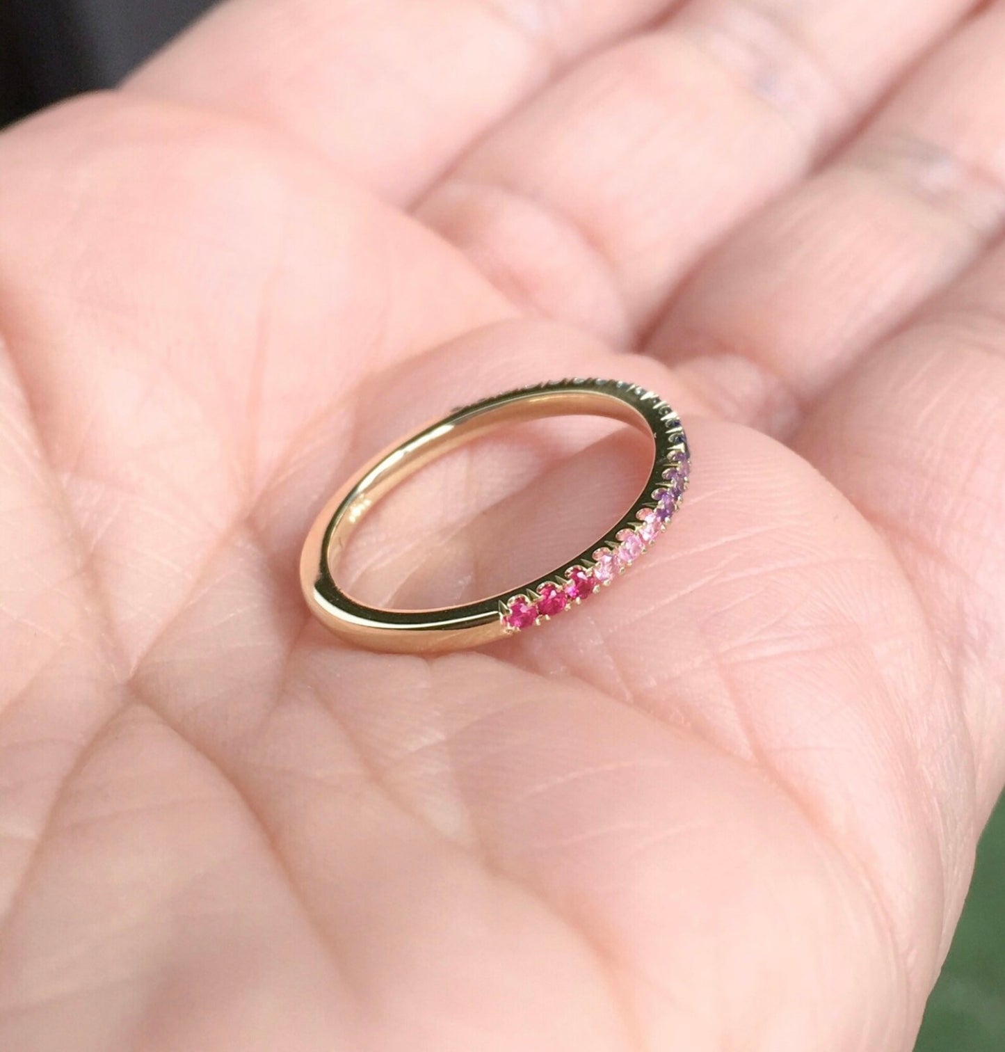 Rainbow Pave Band/ 1.5mm Multicolor Pave Half Eternity Ring/ Colorful Gemstone Stacking Ring/ Rainbow Wedding Band/ Anniversary Stack Ring