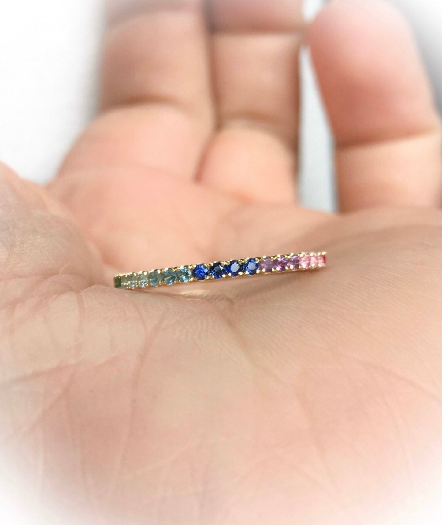 Rainbow Pave Band/ 1.5mm Multicolor Pave Half Eternity Ring/ Colorful Gemstone Stacking Ring/ Rainbow Wedding Band/ Anniversary Stack Ring