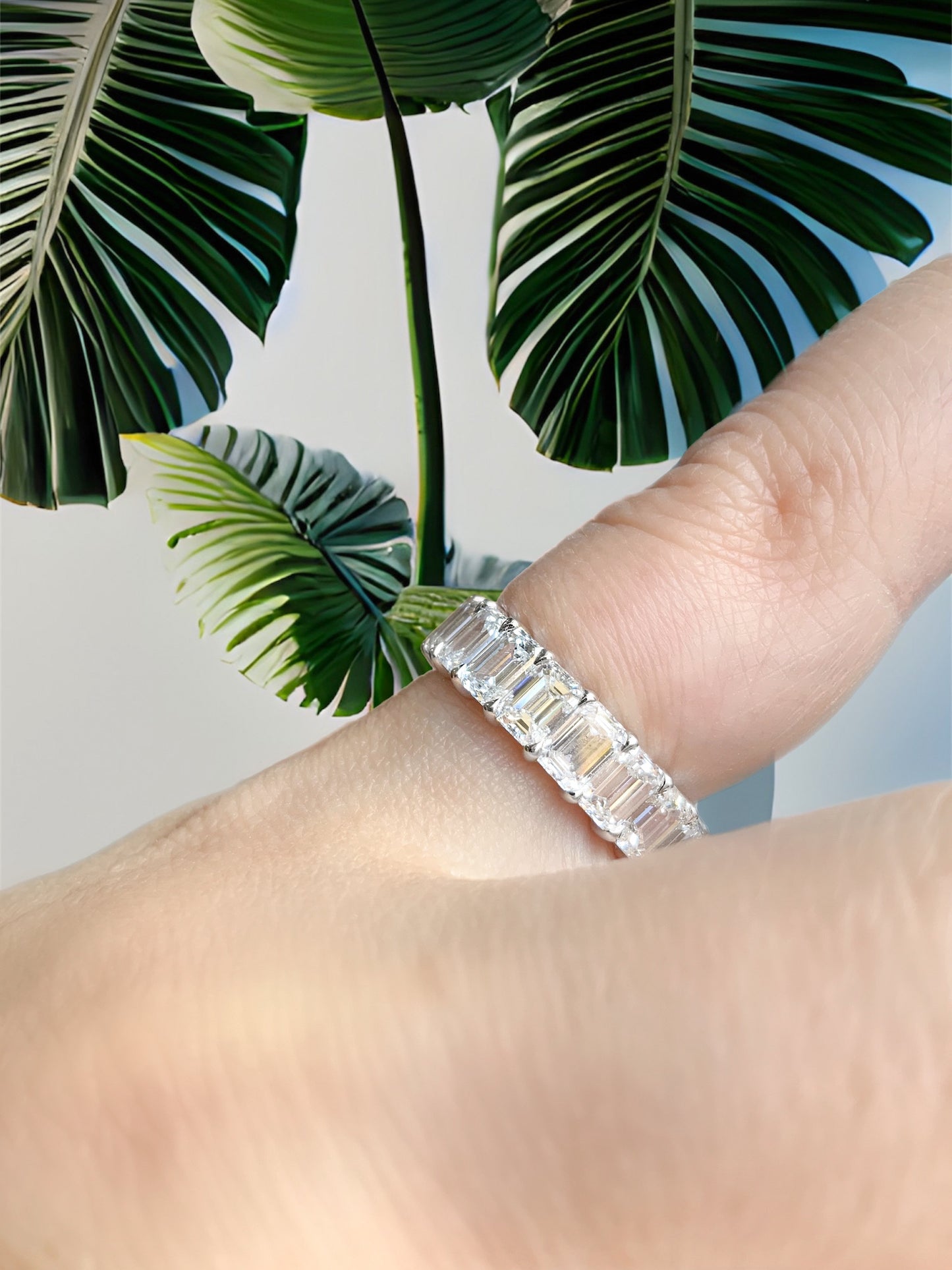 Emerald Cut Lab Grown Diamond Band/ 8 Carat Eternity Ring/ Rectangle Diamond Wedding Band/ Claw Prong Set Diamond Ring/ with Appraisal