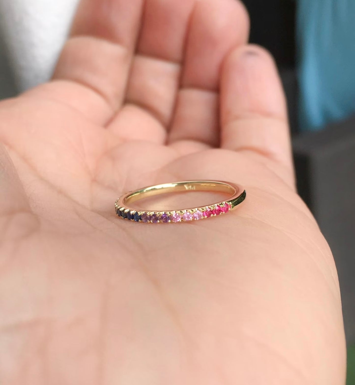 Rainbow Pave Band/ 1.5mm Multicolor Pave Half Eternity Ring/ Colorful Gemstone Stacking Ring/ Rainbow Wedding Band/ Anniversary Stack Ring