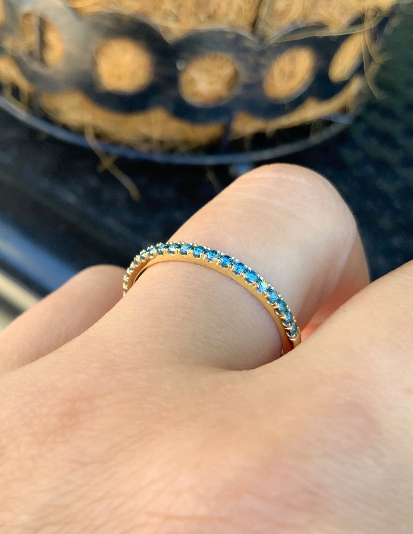 Reserved for Bradley/ Set of Two Bands: One with Blue Diamonds one with Santa Maria Aquamarines