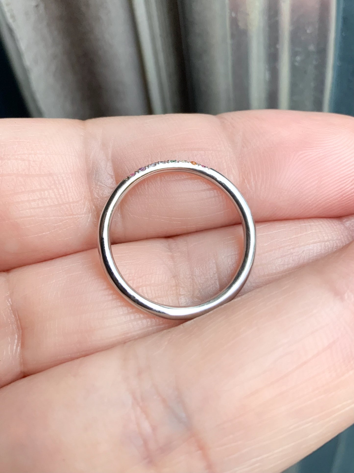 Rainbow Stacking Ring/ 1.5mm Mix Color Pave Band/ Thin Birthstone Family Ring/ Minimalist Pave Gemstone Midi Ring/ Rainbow Index or Thumb Ring