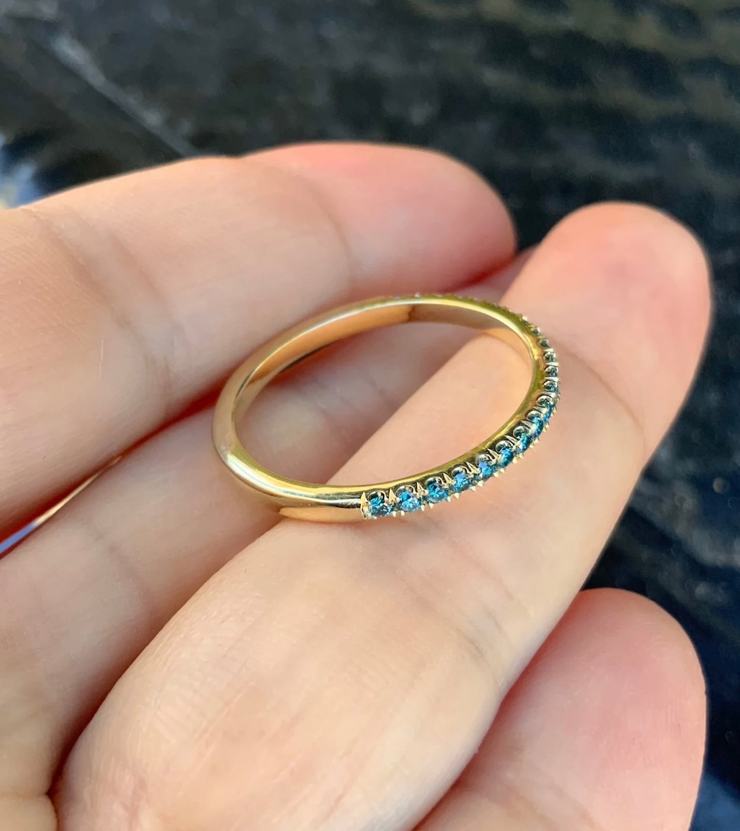 Reserved for Bradley/ Set of Two Bands: One with Blue Diamonds one with Santa Maria Aquamarines