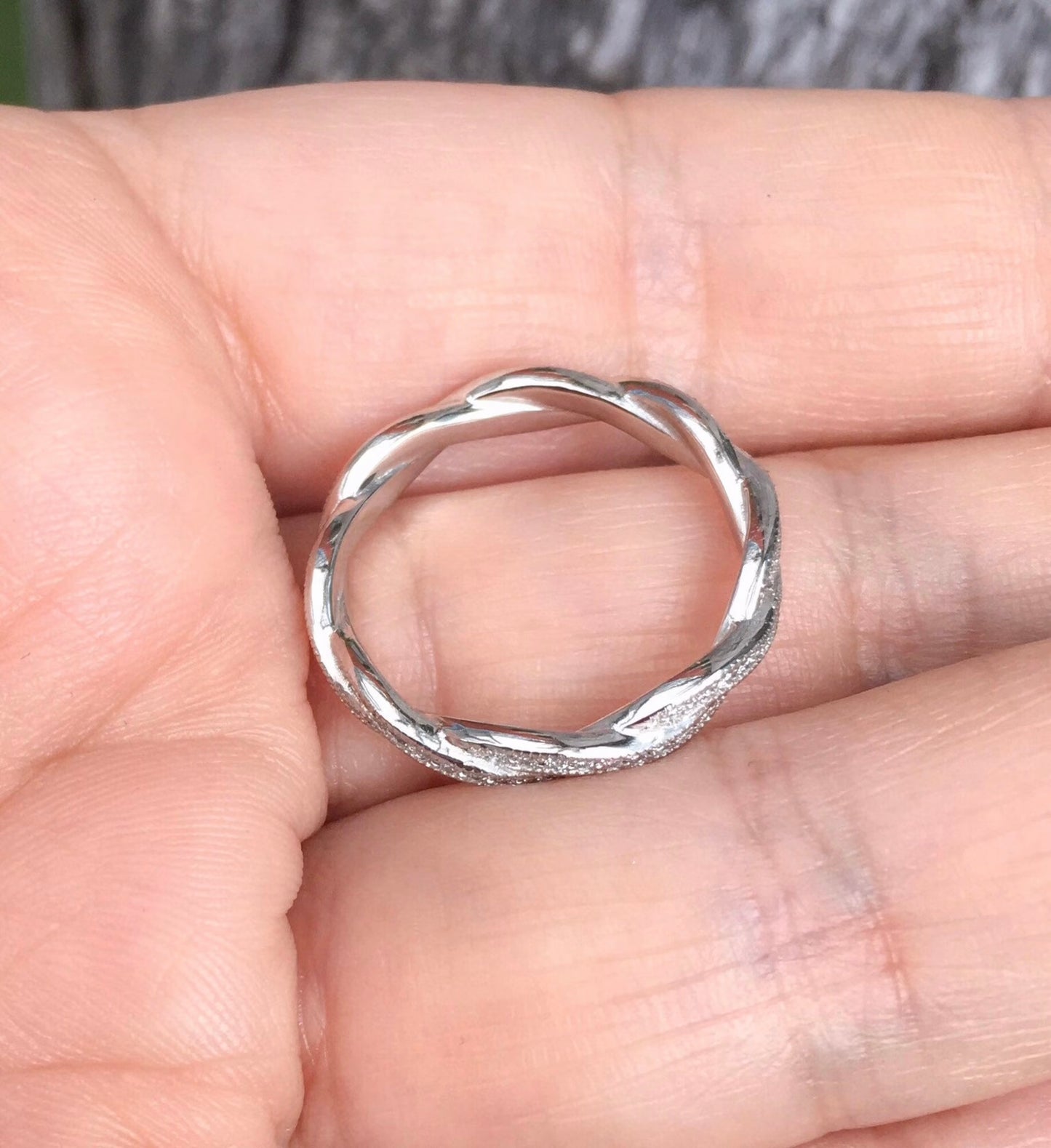 Twisted Diamond Ring/ 3.5mm Infinity Twist with Intertwined Diamond Waves/ Milgrain Full Eternity Natural Diamond Band/ Diamond Wedding Band