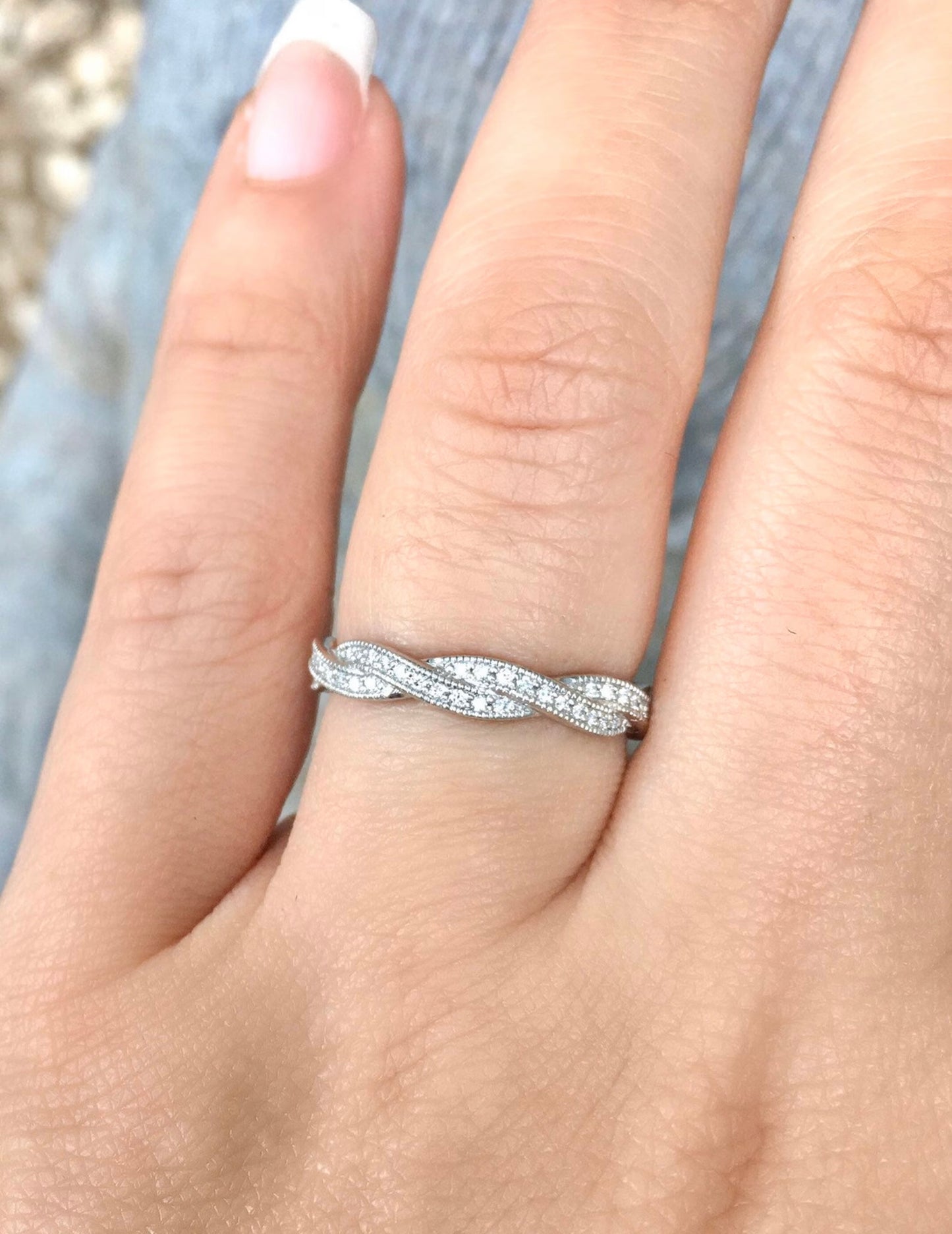 Twisted Diamond Ring/ 3.5mm Infinity Twist with Intertwined Diamond Waves/ Milgrain Full Eternity Natural Diamond Band/ Diamond Wedding Band