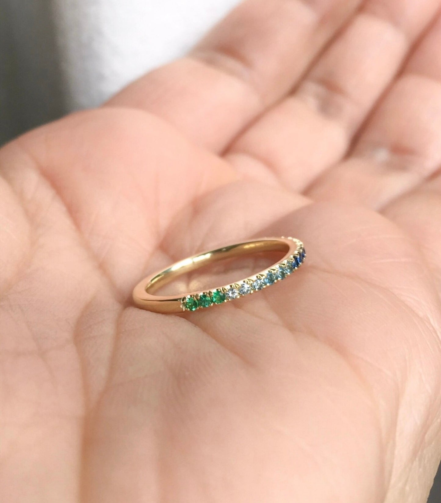 Rainbow Pave Band/ 1.5mm Multicolor Pave Half Eternity Ring/ Colorful Gemstone Stacking Ring/ Rainbow Wedding Band/ Anniversary Stack Ring