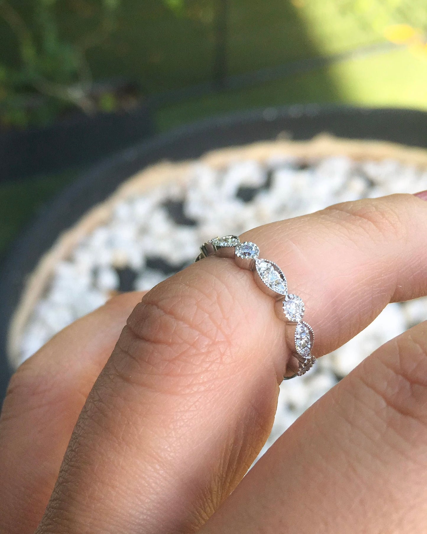 Marquise Dot Diamond Milgrain Women's Half Eternity Ring/ 3MM Lab Grown Diamond Unique Band/ Bezel Diamond Wedding Band/ 14K 18K Platinum