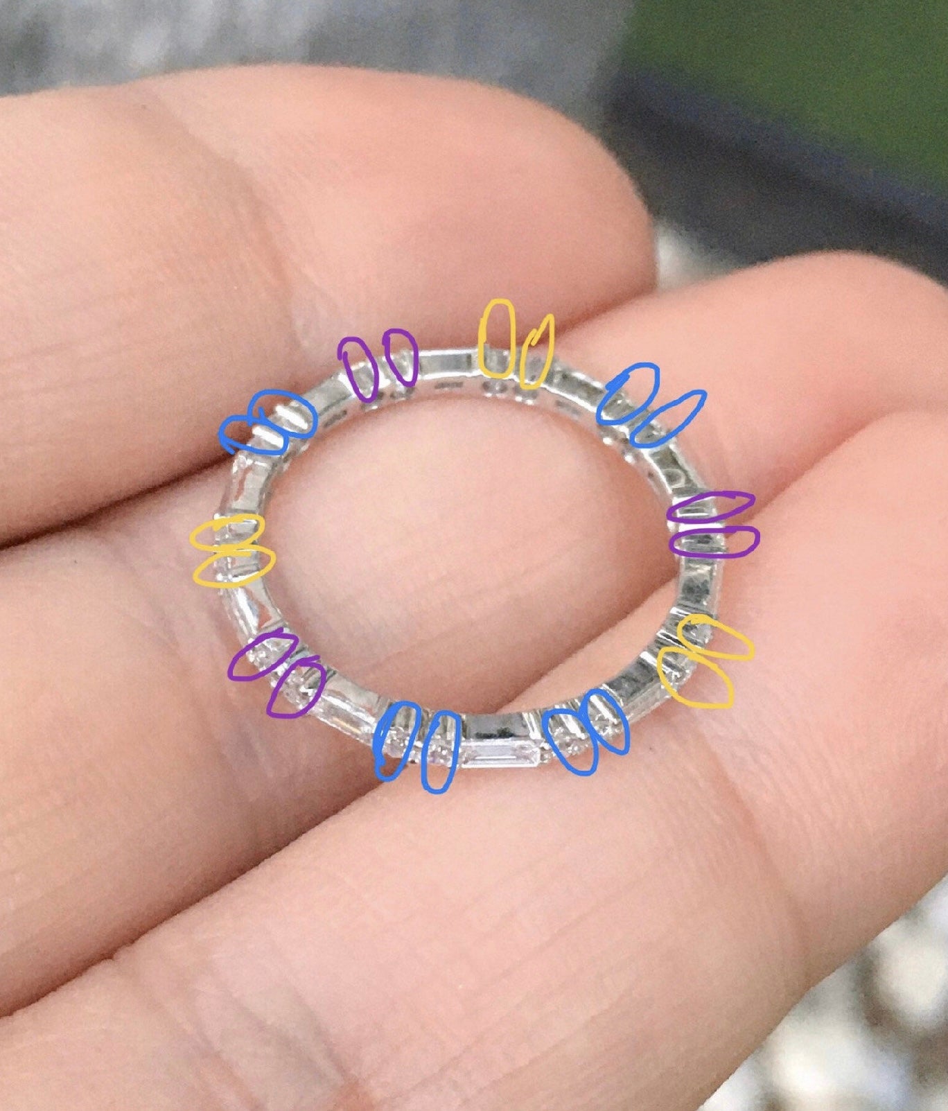 Reserved for Meghann ONLY/ Platinum Baguette Diamond Band with Round Birthstones In-between
