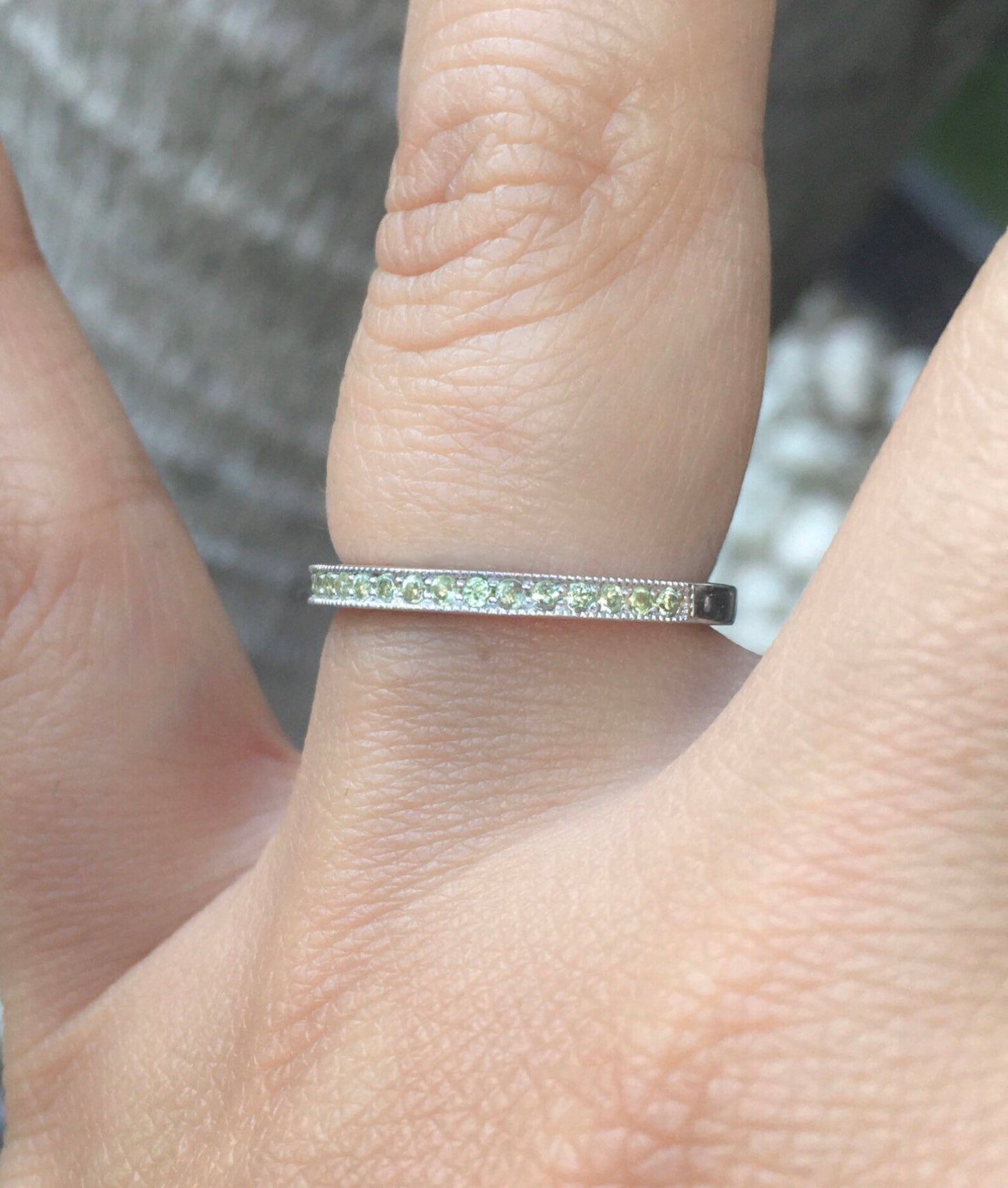 Reserved Listing for Platinum Full Eternity Peridot Band/ Channel Pave, 2mm, Milgrain