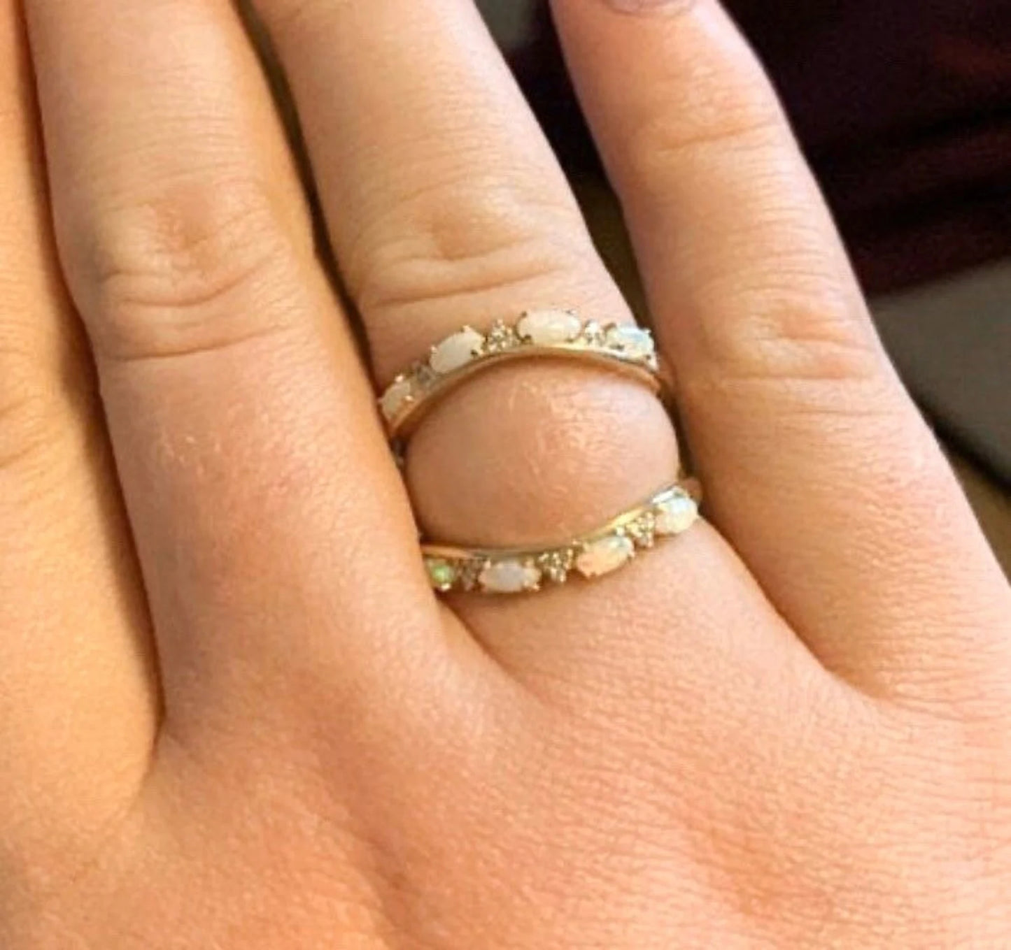 Opal Shadow Bands Curved Diamond Opal Contour Ring Tracer Guard Band Opal Ring Wraps Diamond Opal Enhancer Ring Two Crown Bands Opal Diamond