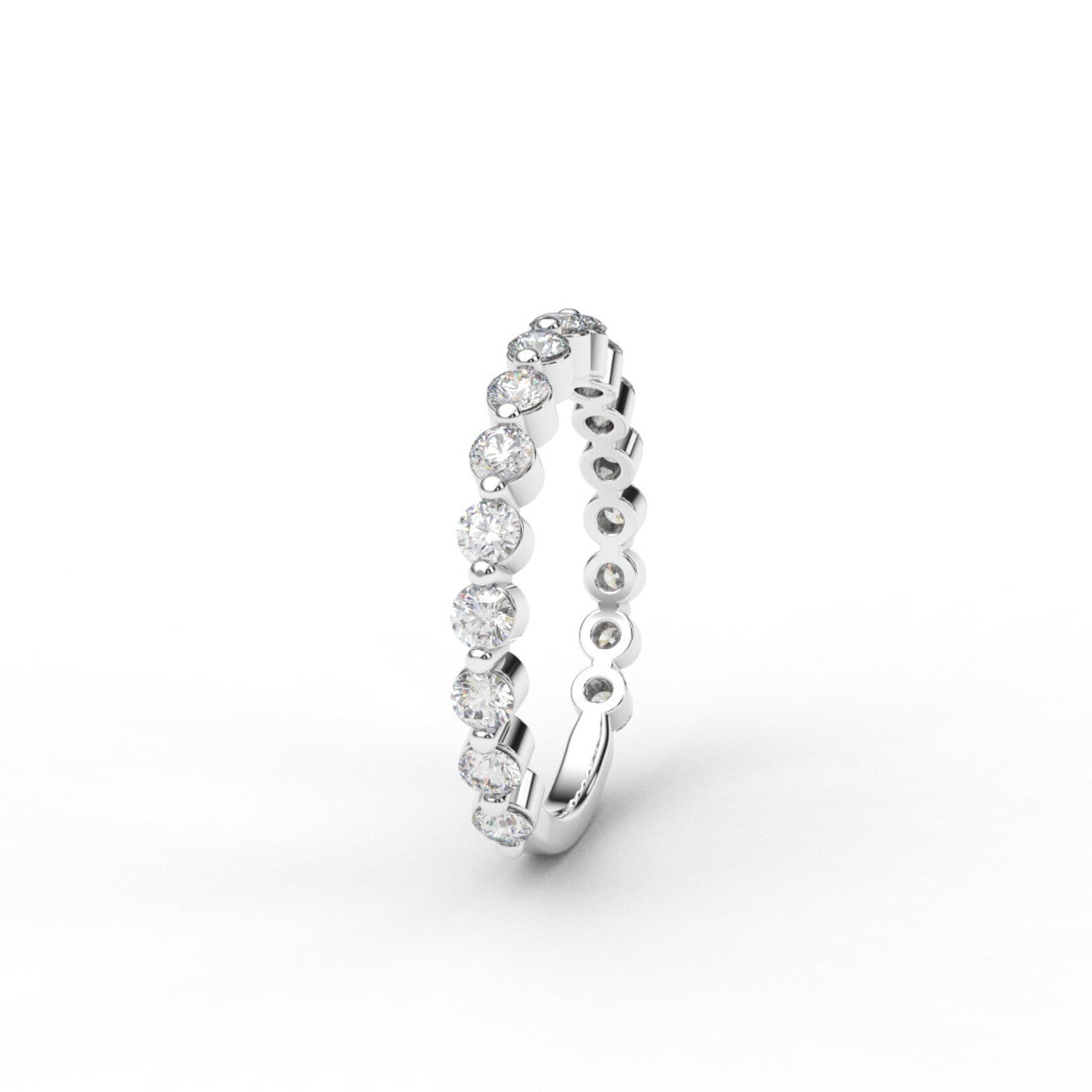 3/4 Eternity Lab Grown Diamond Band/ 2.3mm Floating Bubble Ring/ Shared Prong Lab Diamond Wedding Band/ Stacking Ring/ 10K 14K 18K Platinum