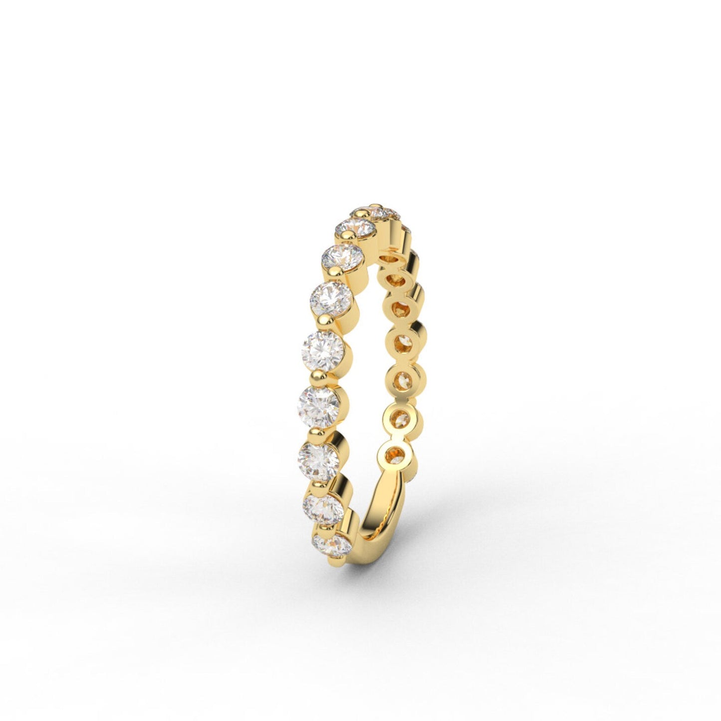 3/4 Eternity Lab Grown Diamond Band/ 2.3mm Floating Bubble Ring/ Shared Prong Lab Diamond Wedding Band/ Stacking Ring/ 10K 14K 18K Platinum