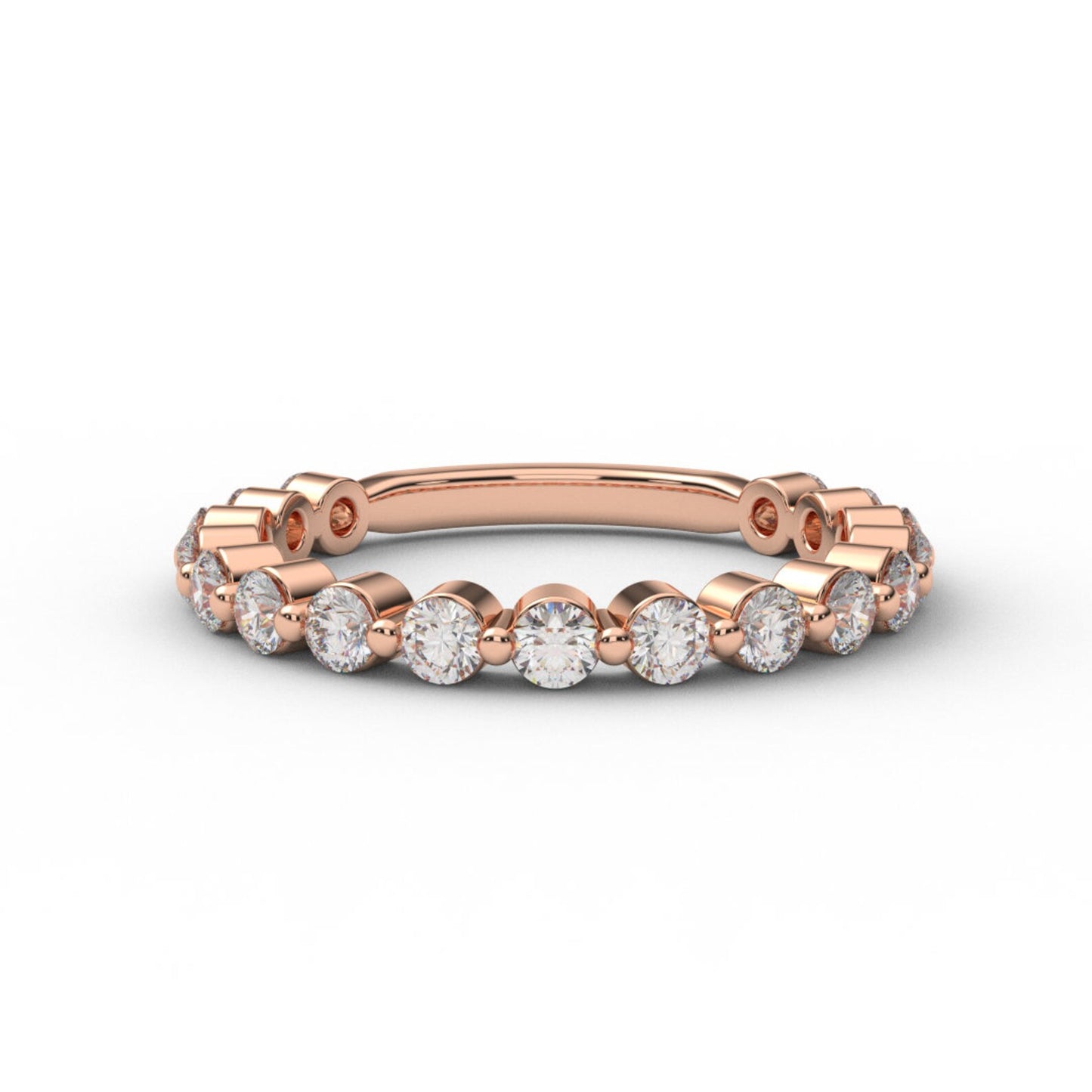 3/4 Eternity Lab Grown Diamond Band/ 2.3mm Floating Bubble Ring/ Shared Prong Lab Diamond Wedding Band/ Stacking Ring/ 10K 14K 18K Platinum