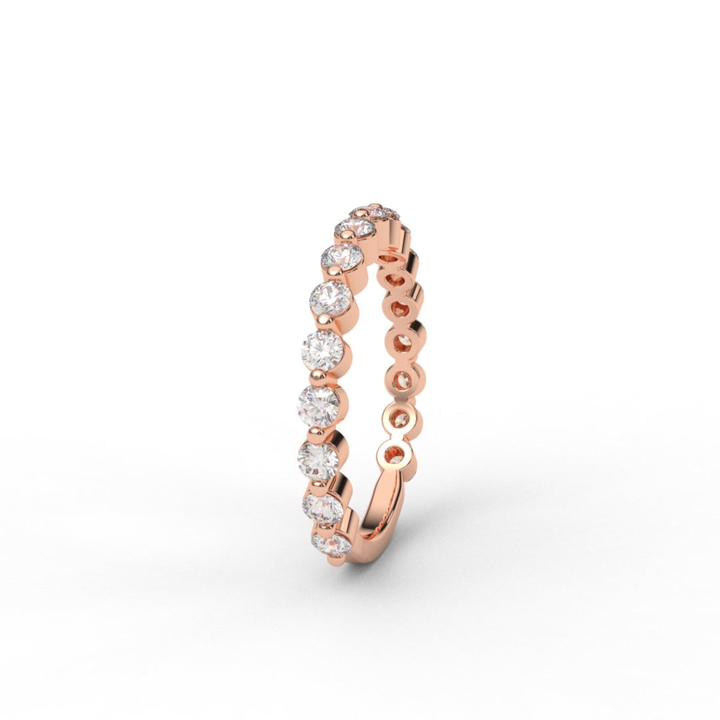 3/4 Eternity Lab Grown Diamond Band/ 2.3mm Floating Bubble Ring/ Shared Prong Lab Diamond Wedding Band/ Stacking Ring/ 10K 14K 18K Platinum