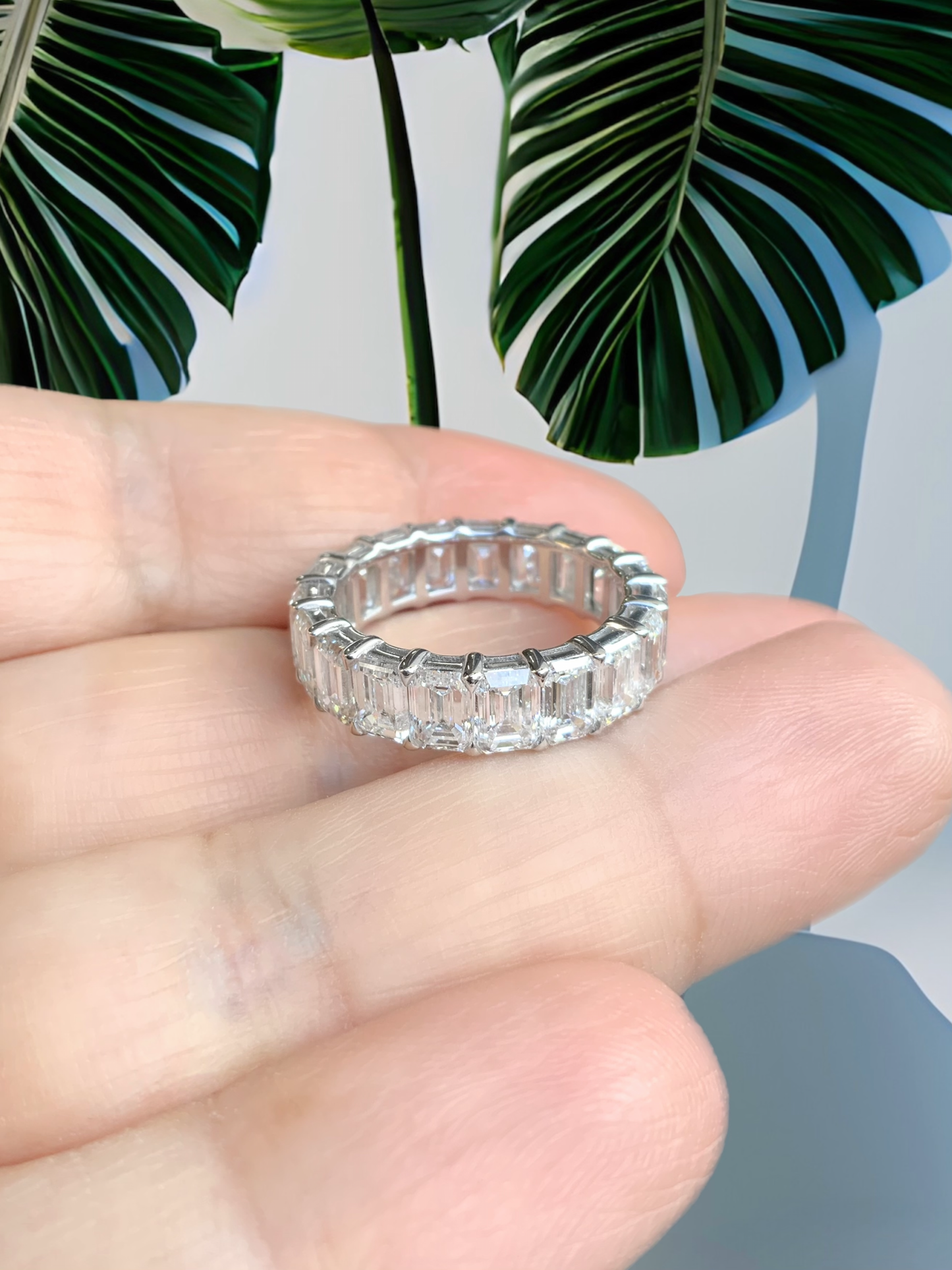 Emerald Cut Lab Grown Diamond Band/ 8 Carat Eternity Ring/ Rectangle Diamond Wedding Band/ Claw Prong Set Diamond Ring/ with Appraisal