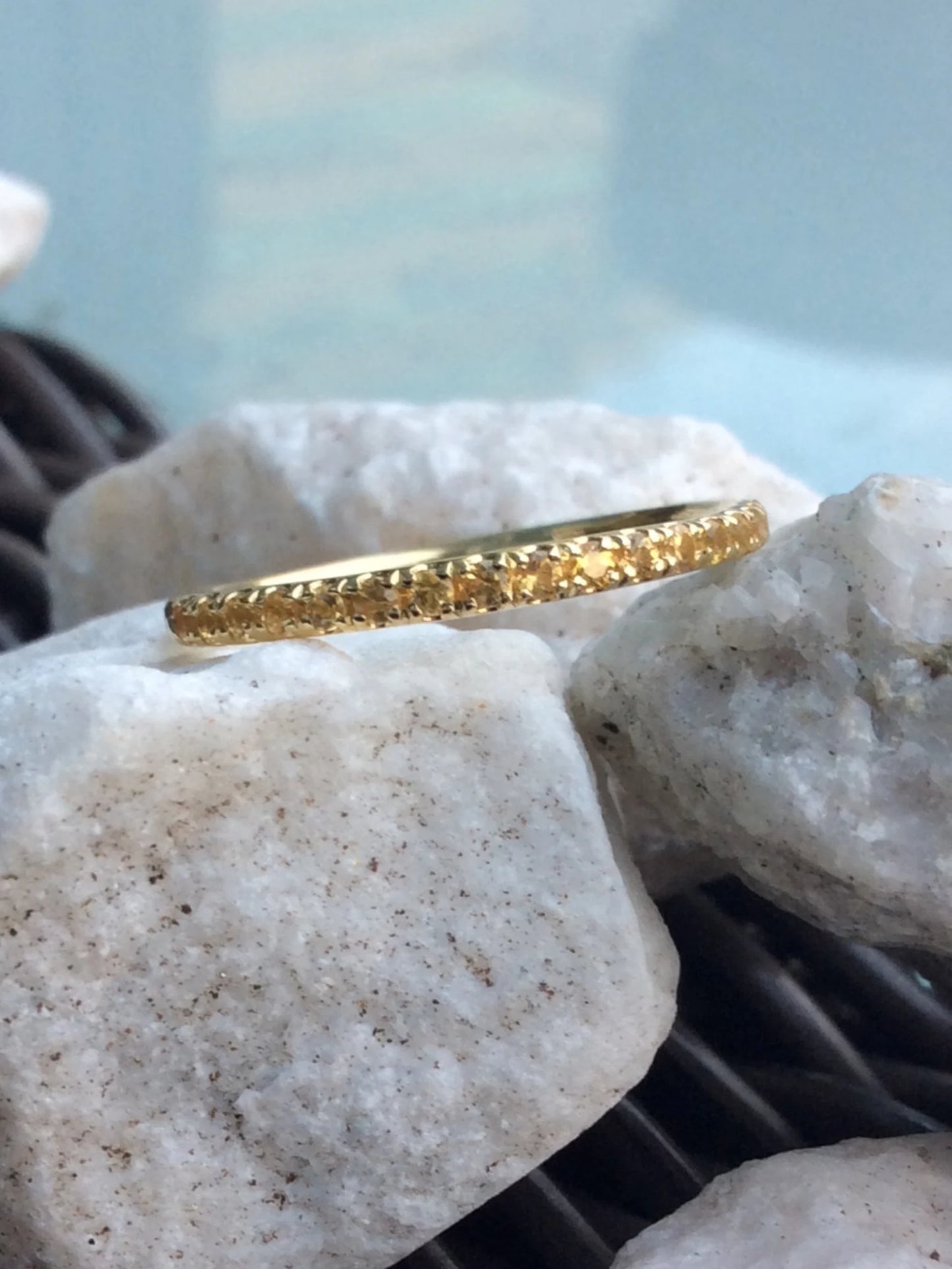 Citrine Eternity Band Ring/ 2mm Pave Half Eternity Wedding Anniversary Ring/ Citrine Stacking Guard Ring/ Citrine November Birthstone Ring
