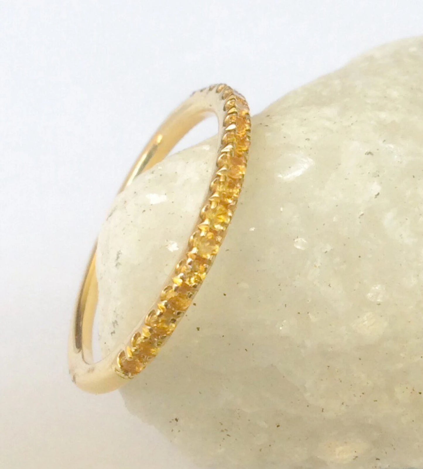 Citrine Eternity Band Ring/ 2mm Pave Half Eternity Wedding Anniversary Ring/ Citrine Stacking Guard Ring/ Citrine November Birthstone Ring