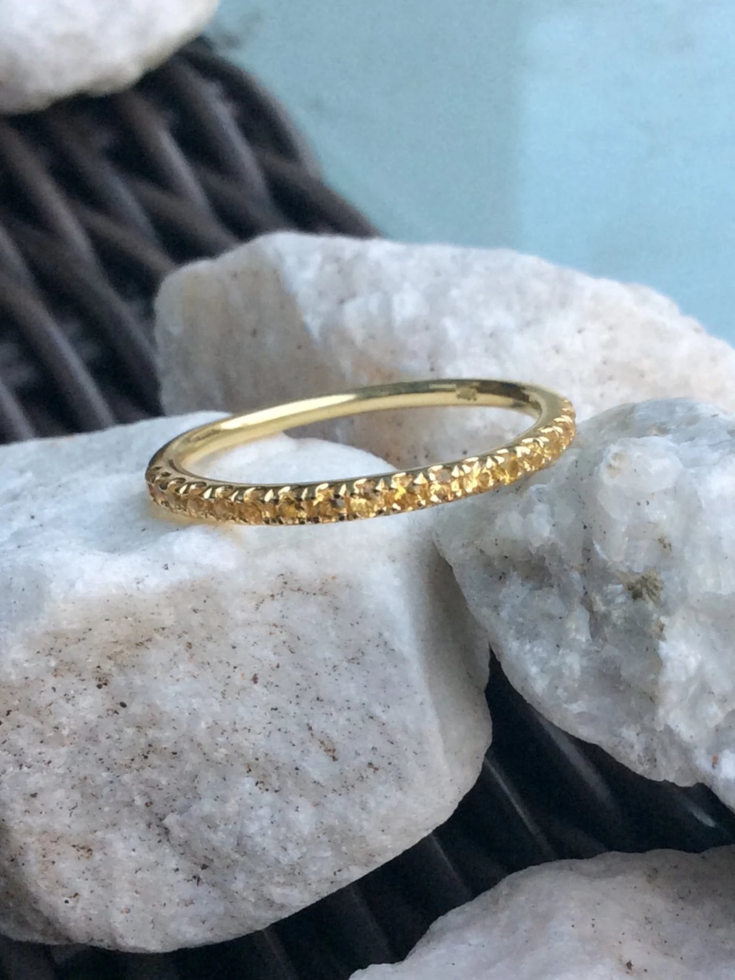 Citrine Eternity Band Ring/ 2mm Pave Half Eternity Wedding Anniversary Ring/ Citrine Stacking Guard Ring/ Citrine November Birthstone Ring