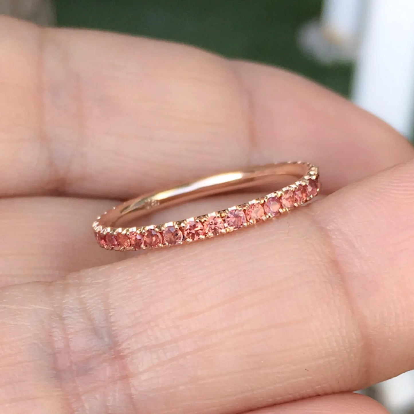 Reserved Listing for Samira/ Two 18K Full Eternity Rings - 2.3mm U-Prong Set White Sapphire Band and 2mm Pave Set Padparadscha Sapphire Band