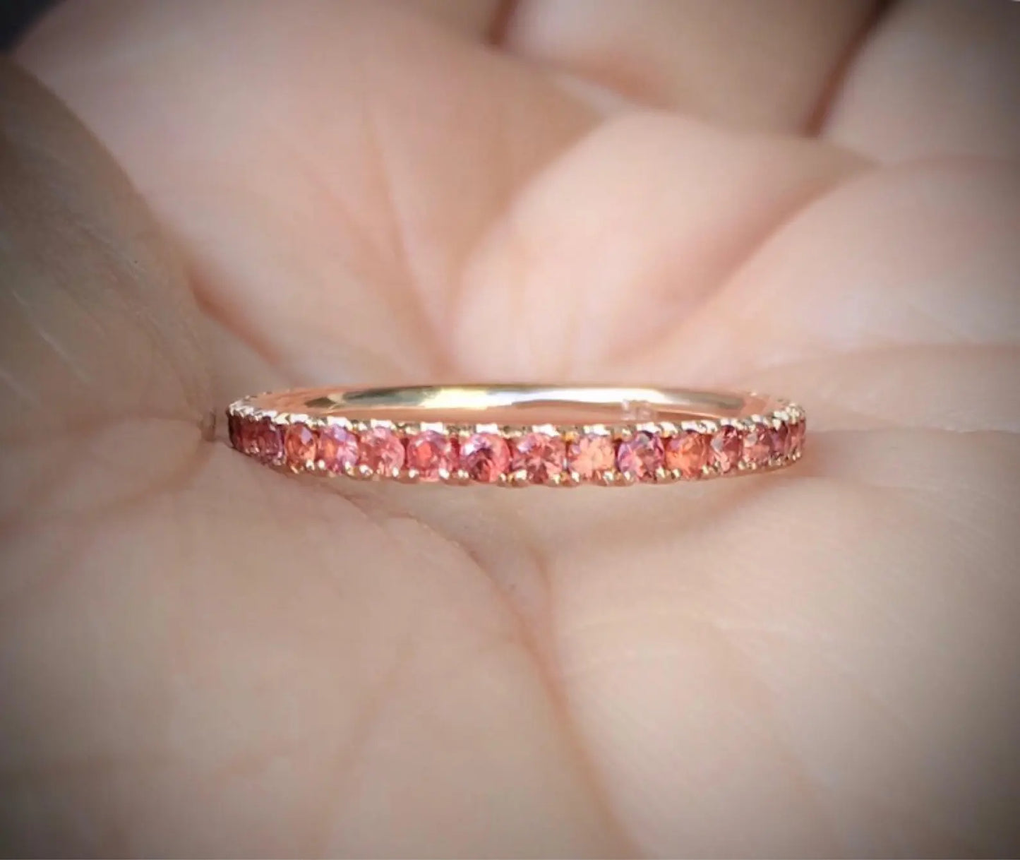 Reserved Listing for Samira/ Two 18K Full Eternity Rings - 2.3mm U-Prong Set White Sapphire Band and 2mm Pave Set Padparadscha Sapphire Band