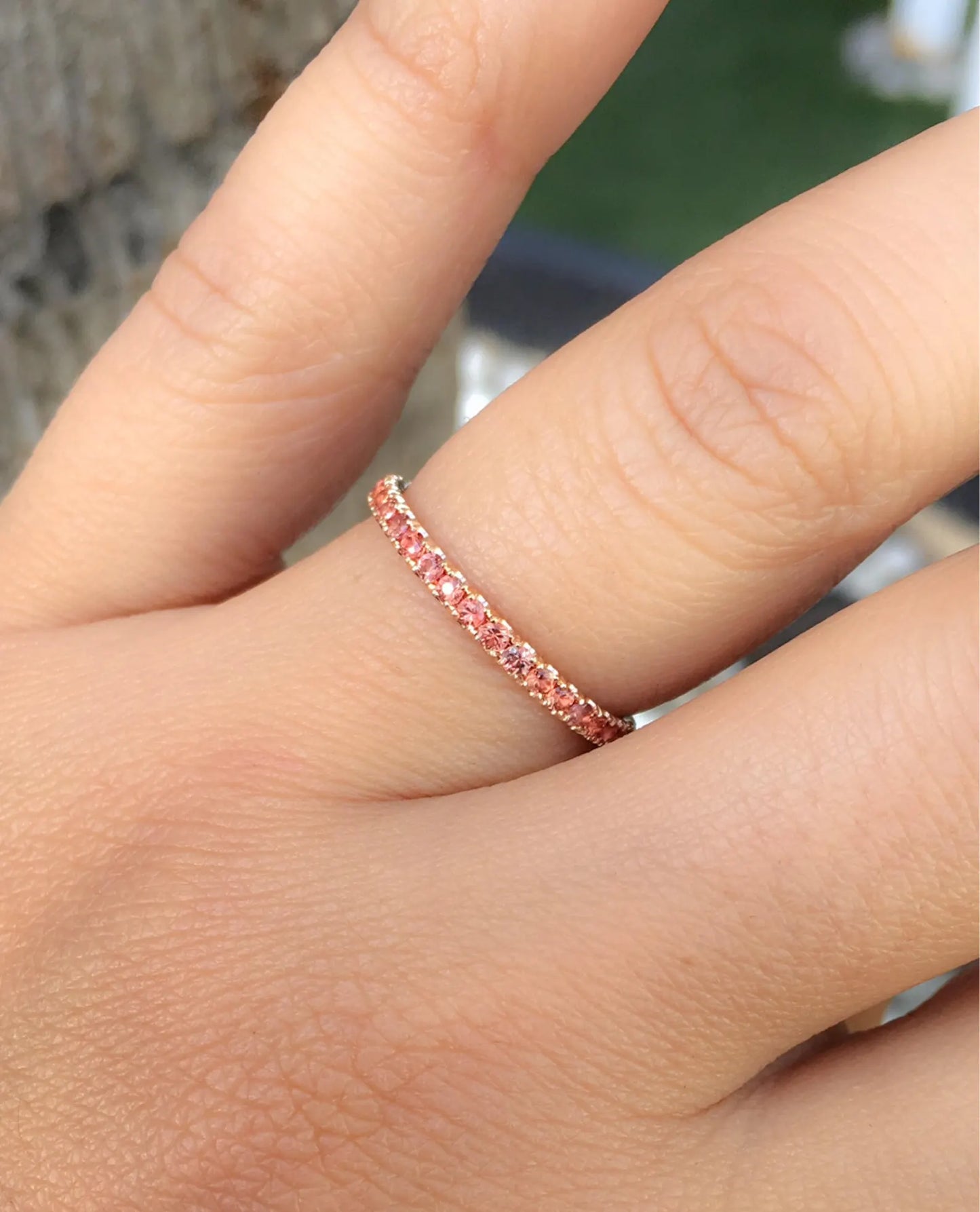Reserved Listing for Samira/ Two 18K Full Eternity Rings - 2.3mm U-Prong Set White Sapphire Band and 2mm Pave Set Padparadscha Sapphire Band